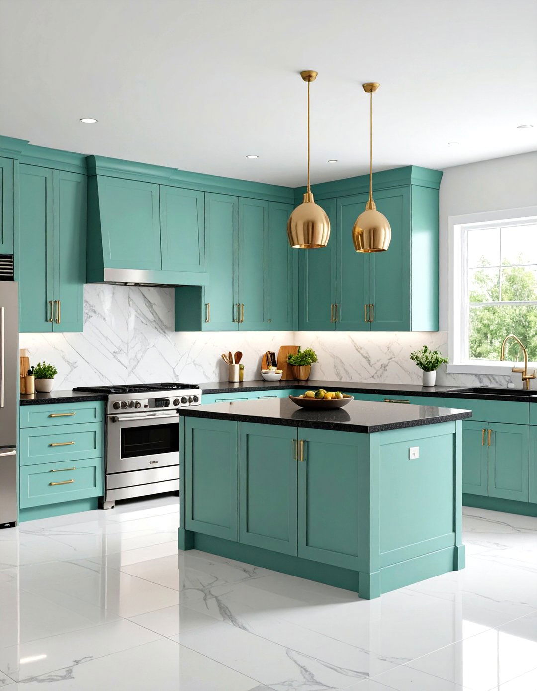 Mint Green Kitchen with Black Countertops - 24 Mint Green Kitchen Ideas