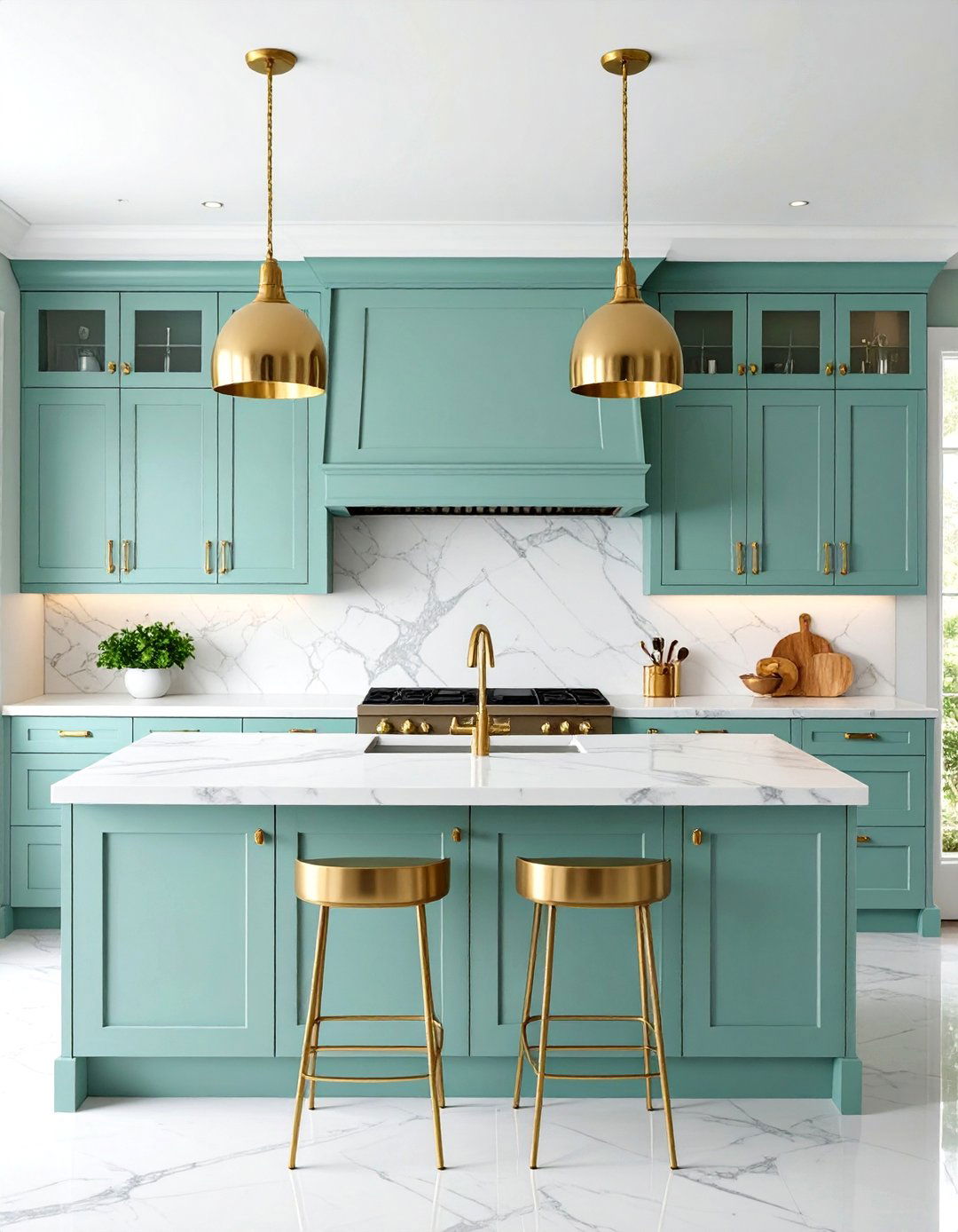 Mint Green Kitchen with Brass Accents - 24 Mint Green Kitchen Ideas