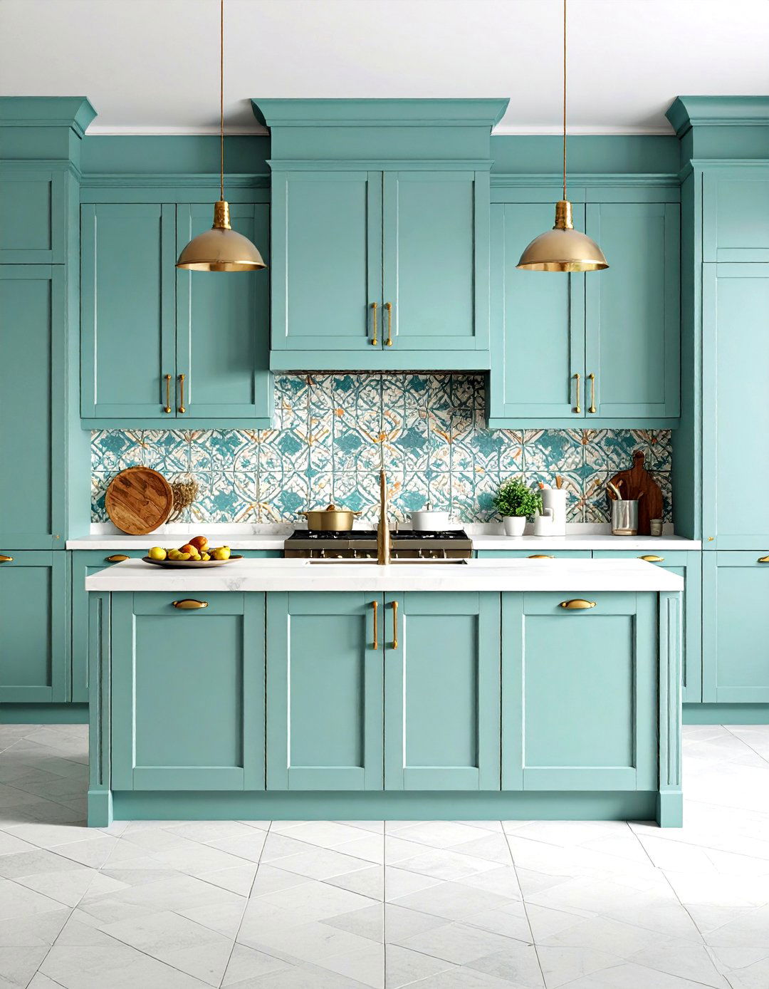 Mint Green Kitchen with Patterned Tile - 24 Mint Green Kitchen Ideas