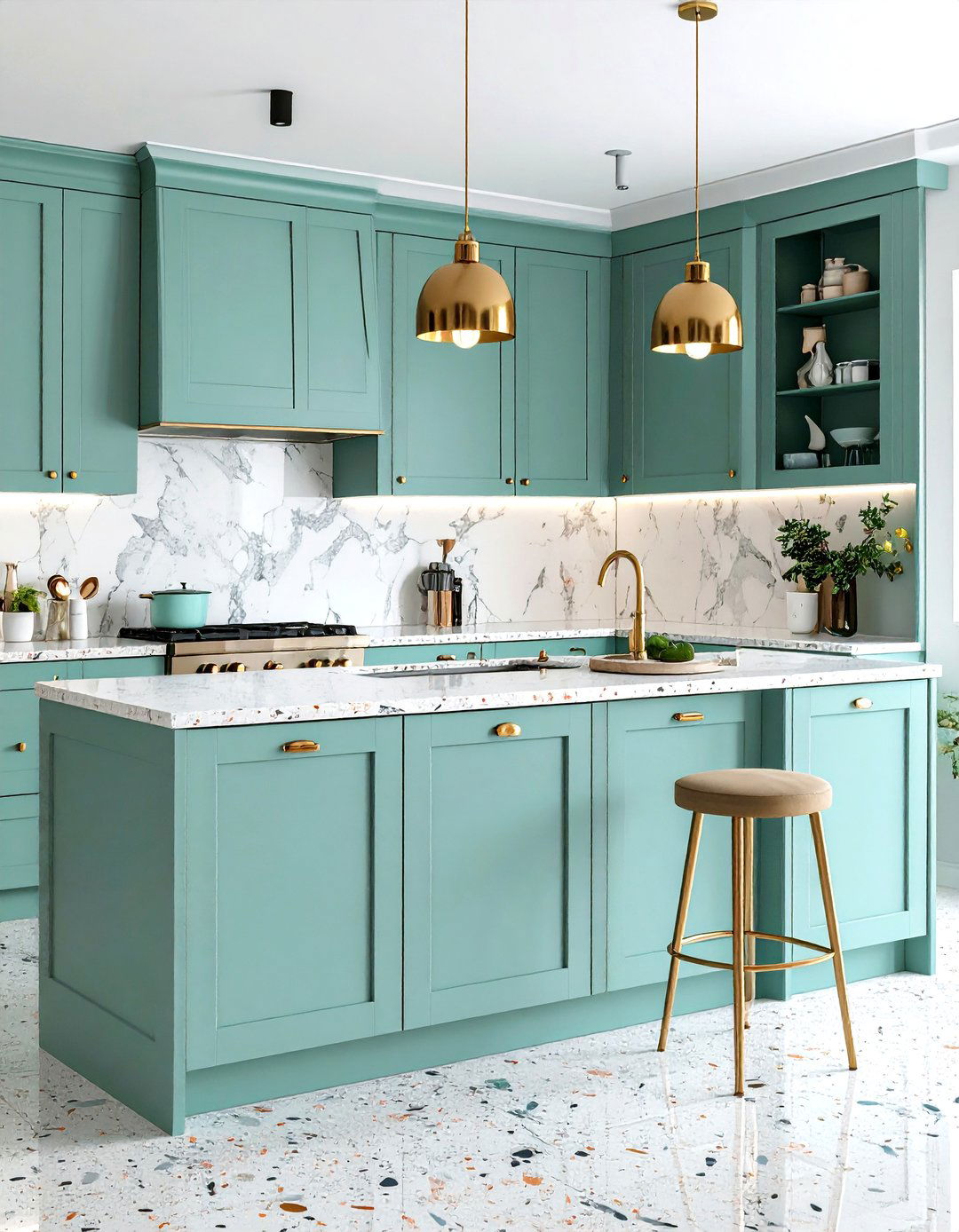 Mint Green Kitchen with Terrazzo Elements - 24 Mint Green Kitchen Ideas
