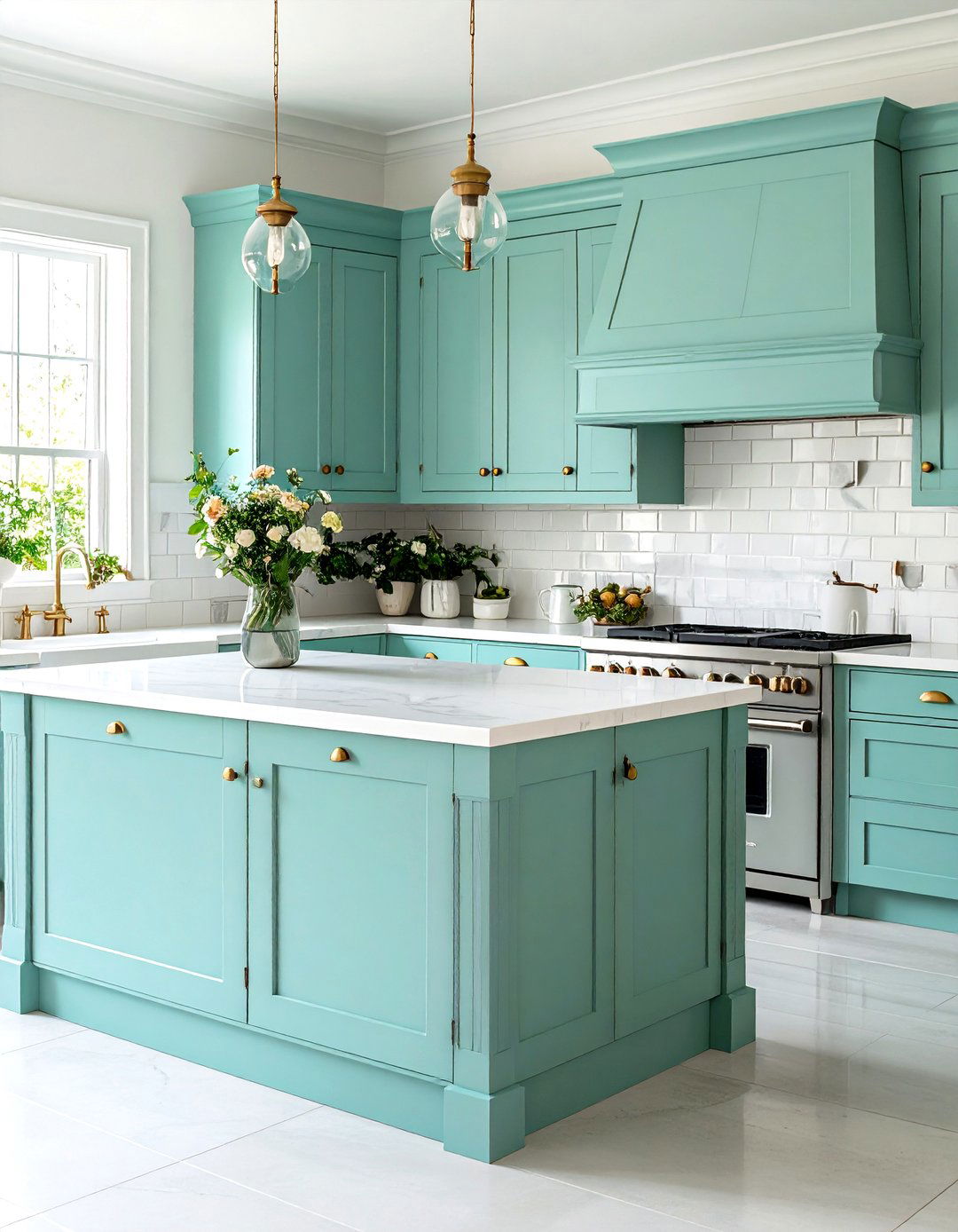 Mint Green Kitchen with White Details - 24 Kitchen Color Ideas