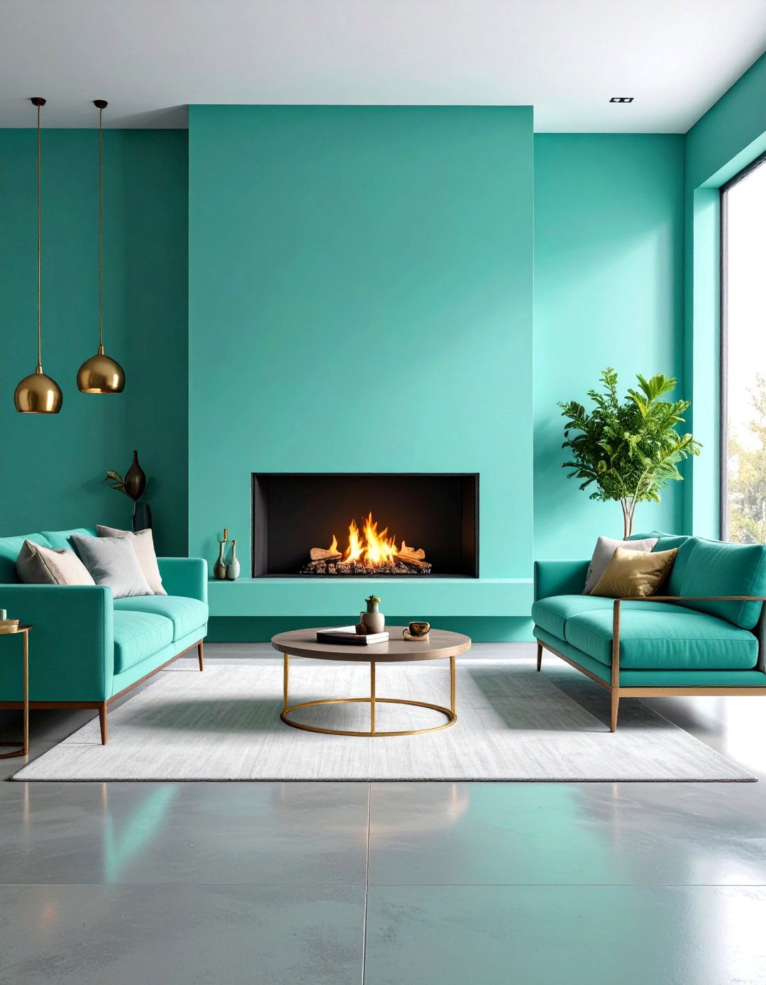 Mint Green Modern Linear Fireplace - 24 Green Fireplace Ideas