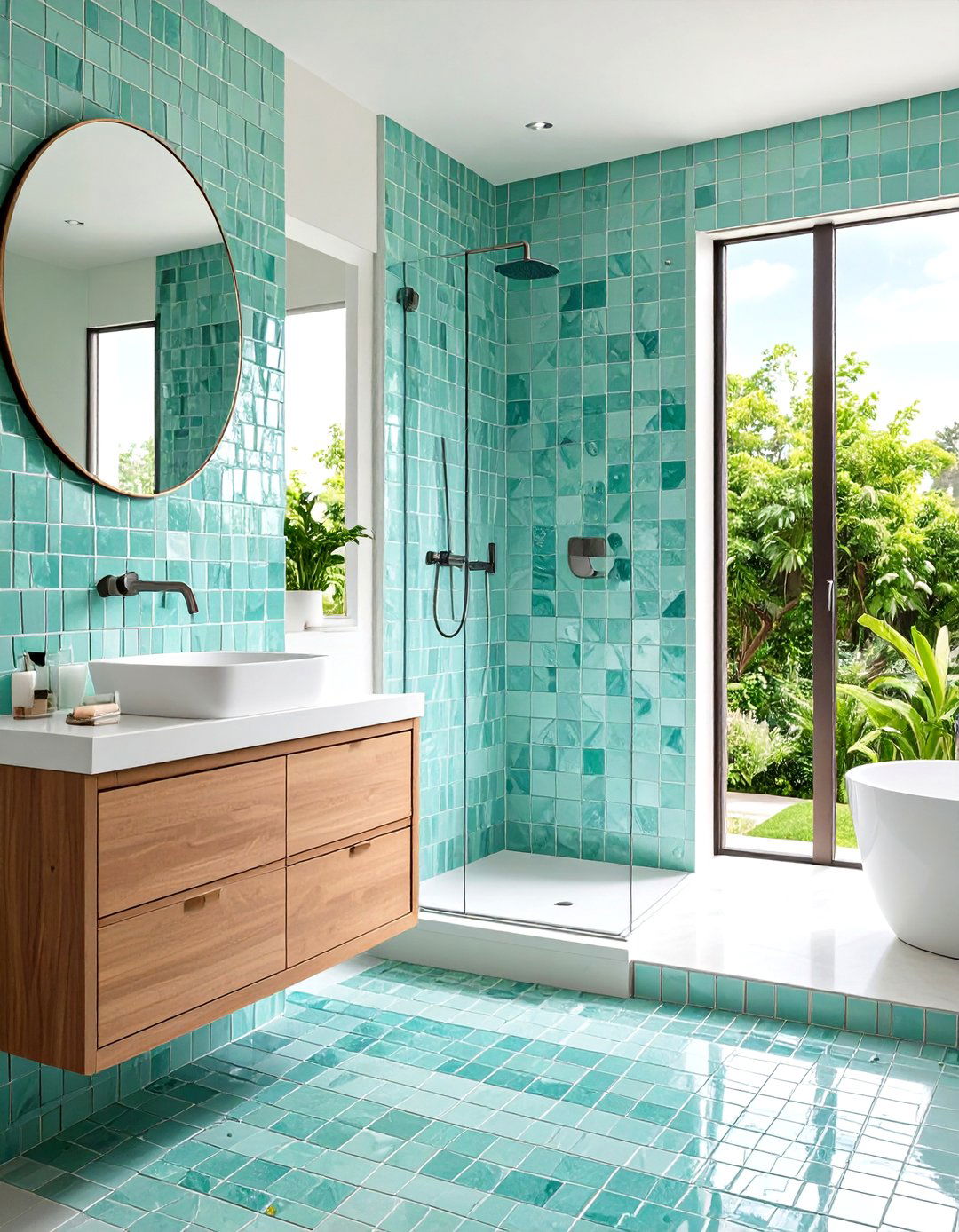 Mint Green Mosaic Bathroom Accent Tiles - 24 Green Bathroom Tile Ideas