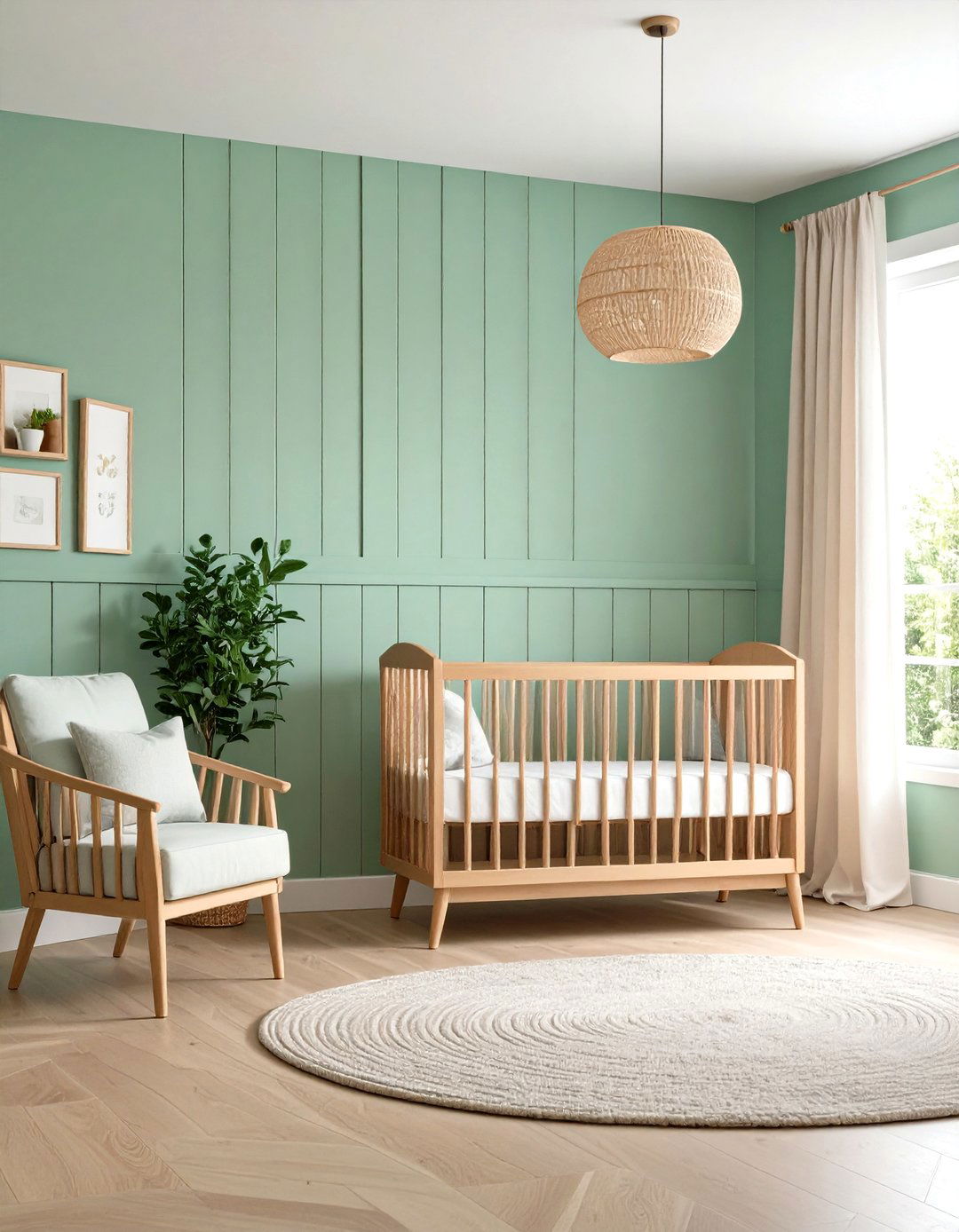 Mint Green Nursery Panelling with Pastel Accents - 24 Green Panelling Bedroom Ideas
