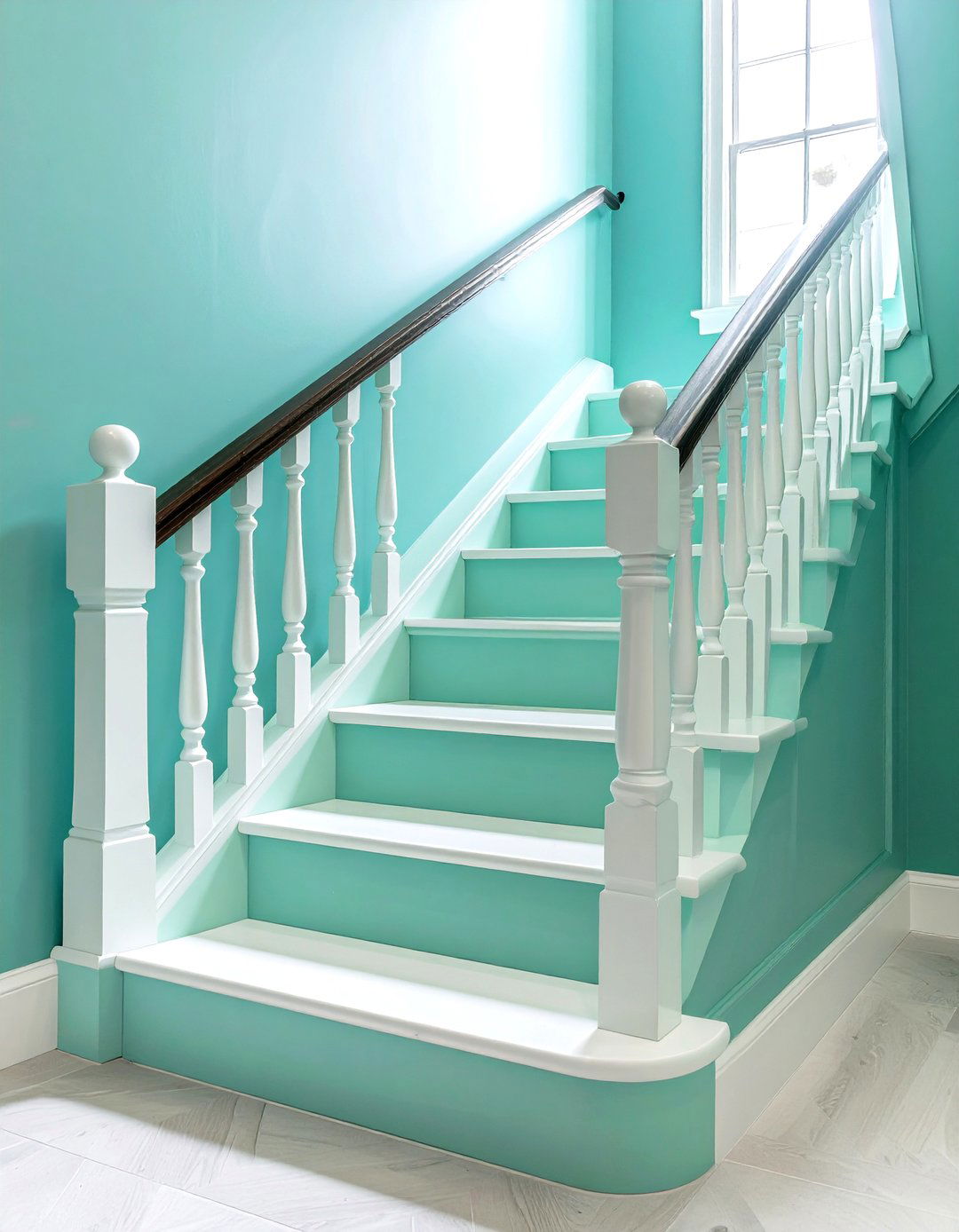 Mint Green Painted Stair Freshness - 24 Painted Stair Ideas