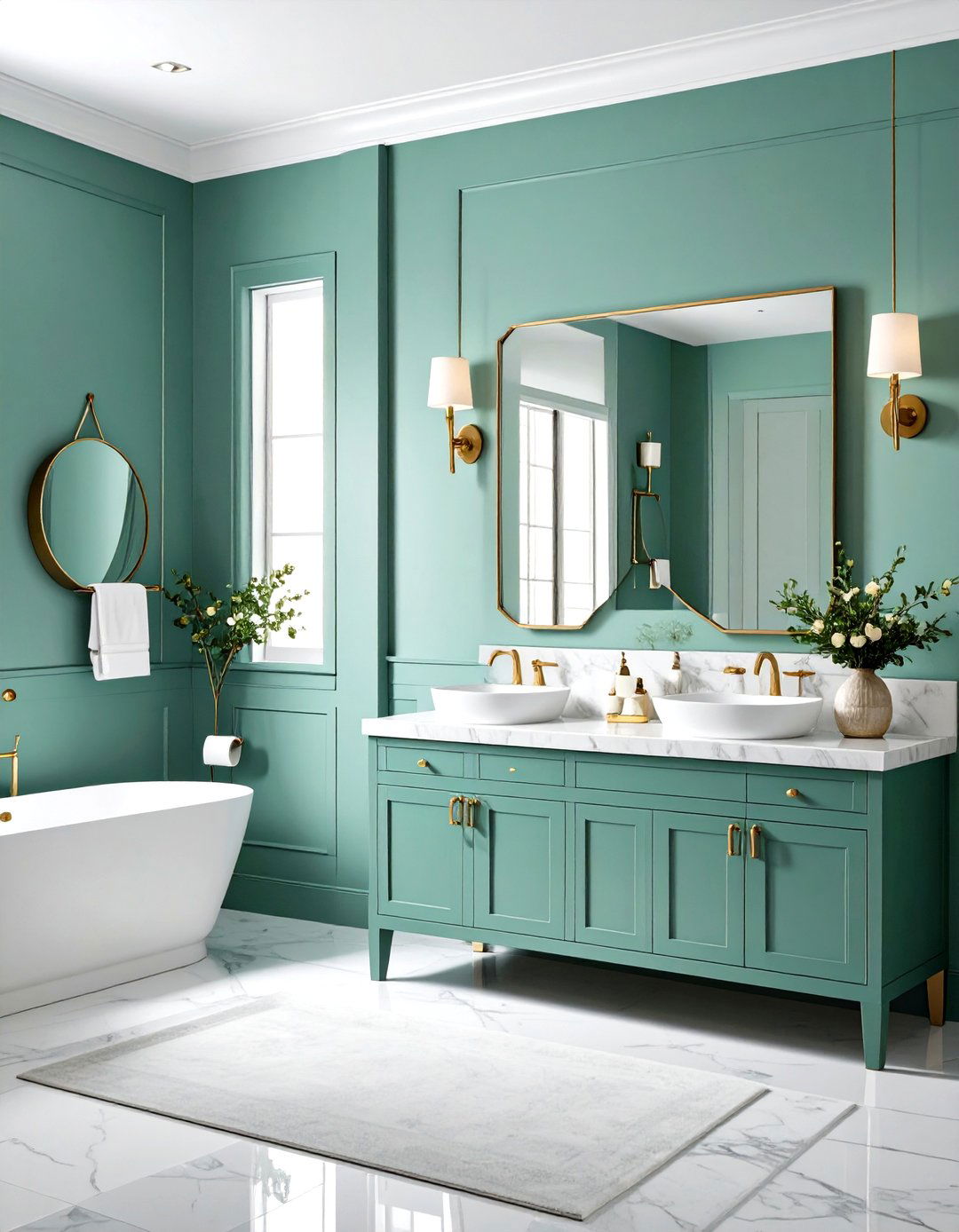 Mint Green Powder Room with Brass Accents - 24 Mint Green Bathroom Ideas