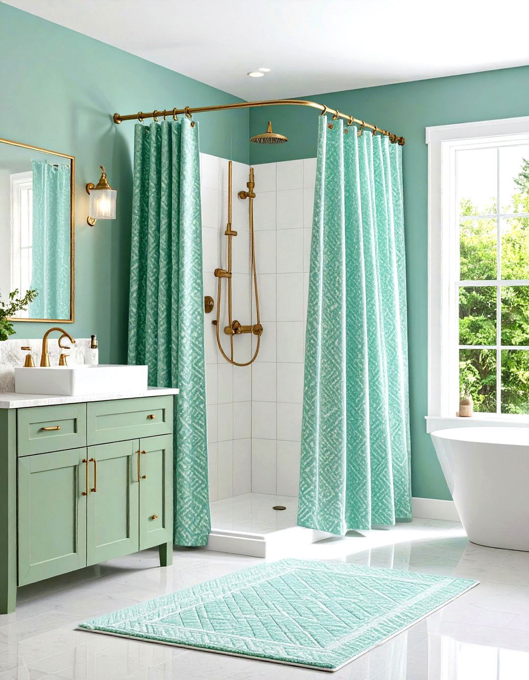 Mint Green Shower Curtain Design - 24 Small Green Bathroom Ideas