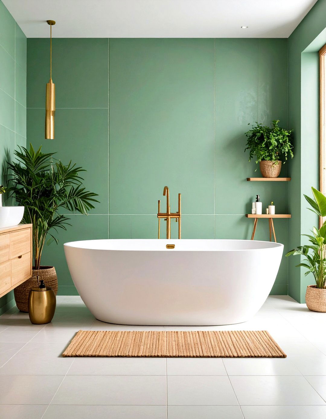 Mint Green Spa Inspired Soaking Tub Area - 24 Mint Green Bathroom Ideas