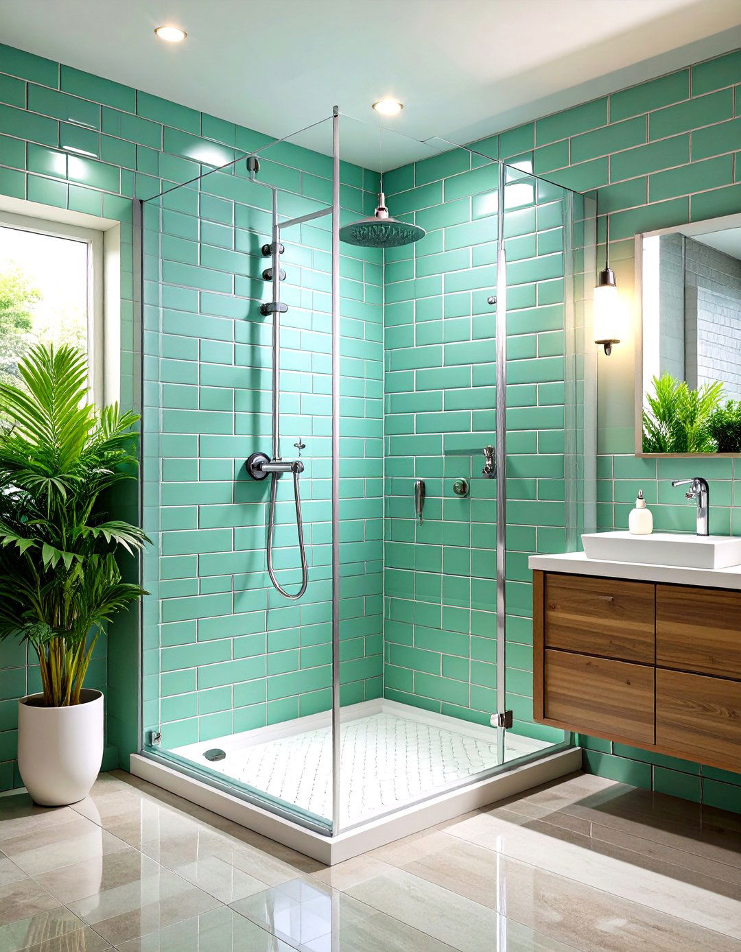 Mint Green Subway Tile Shower Surround - 24 Mint Green Bathroom Ideas