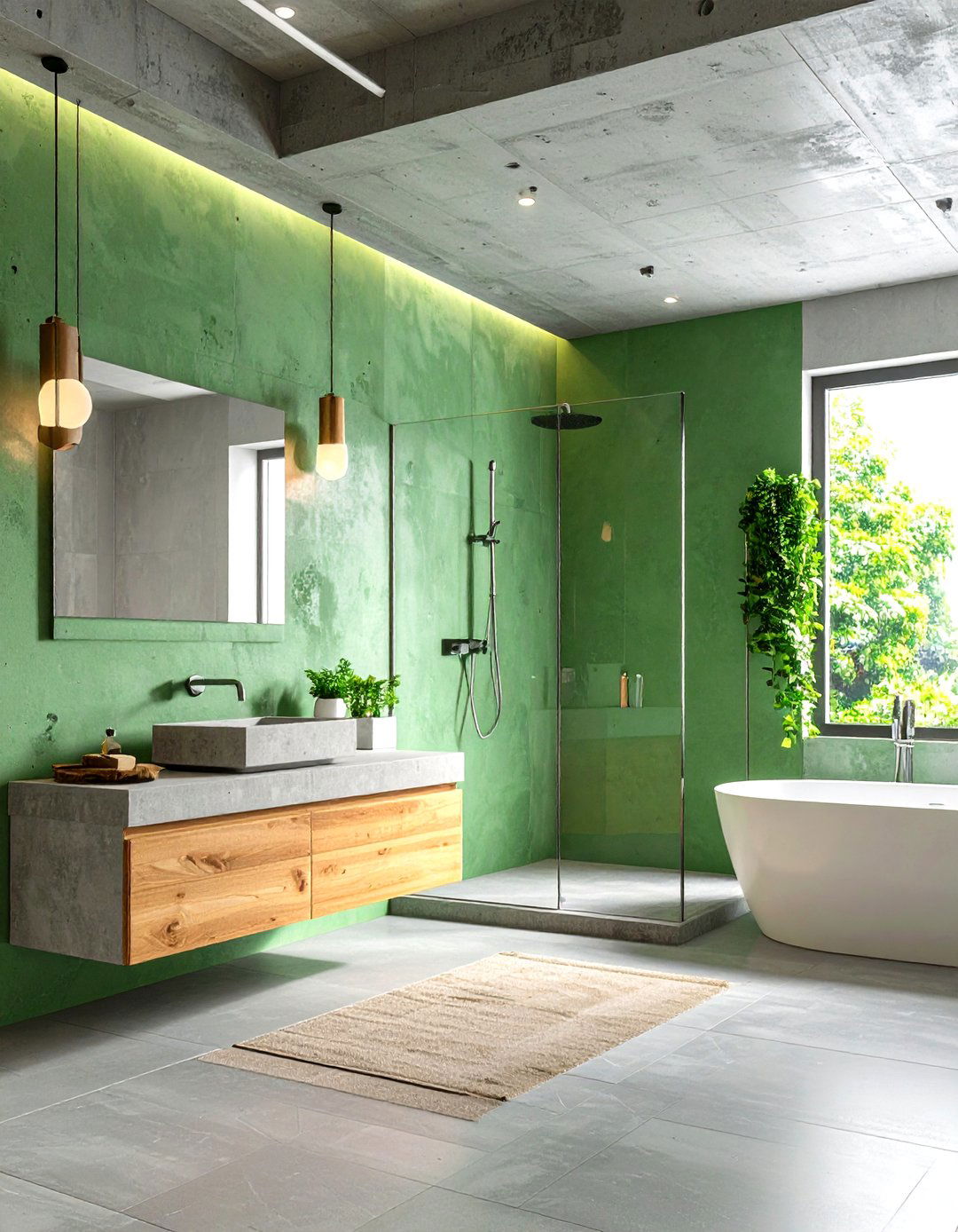 Mint Green and Concrete Grey Modern Bathroom - 24 Green and Grey Bathroom Ideas