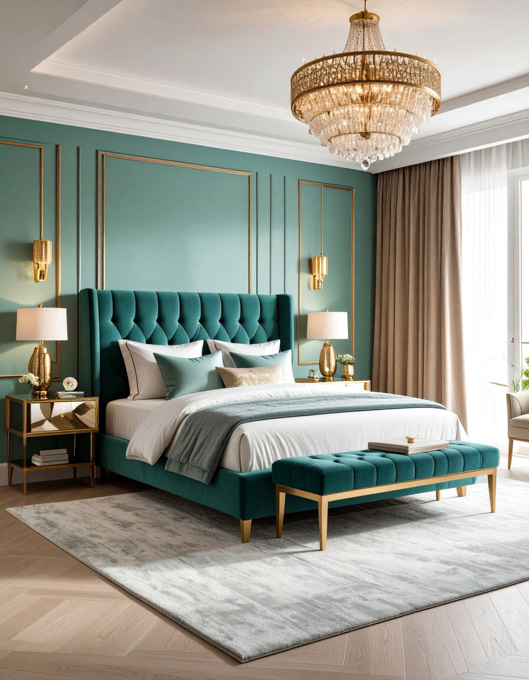 Mint Green and Gold Glamorous Coastal Bedroom - 24 Cape Cod Upstairs Bedroom Ideas