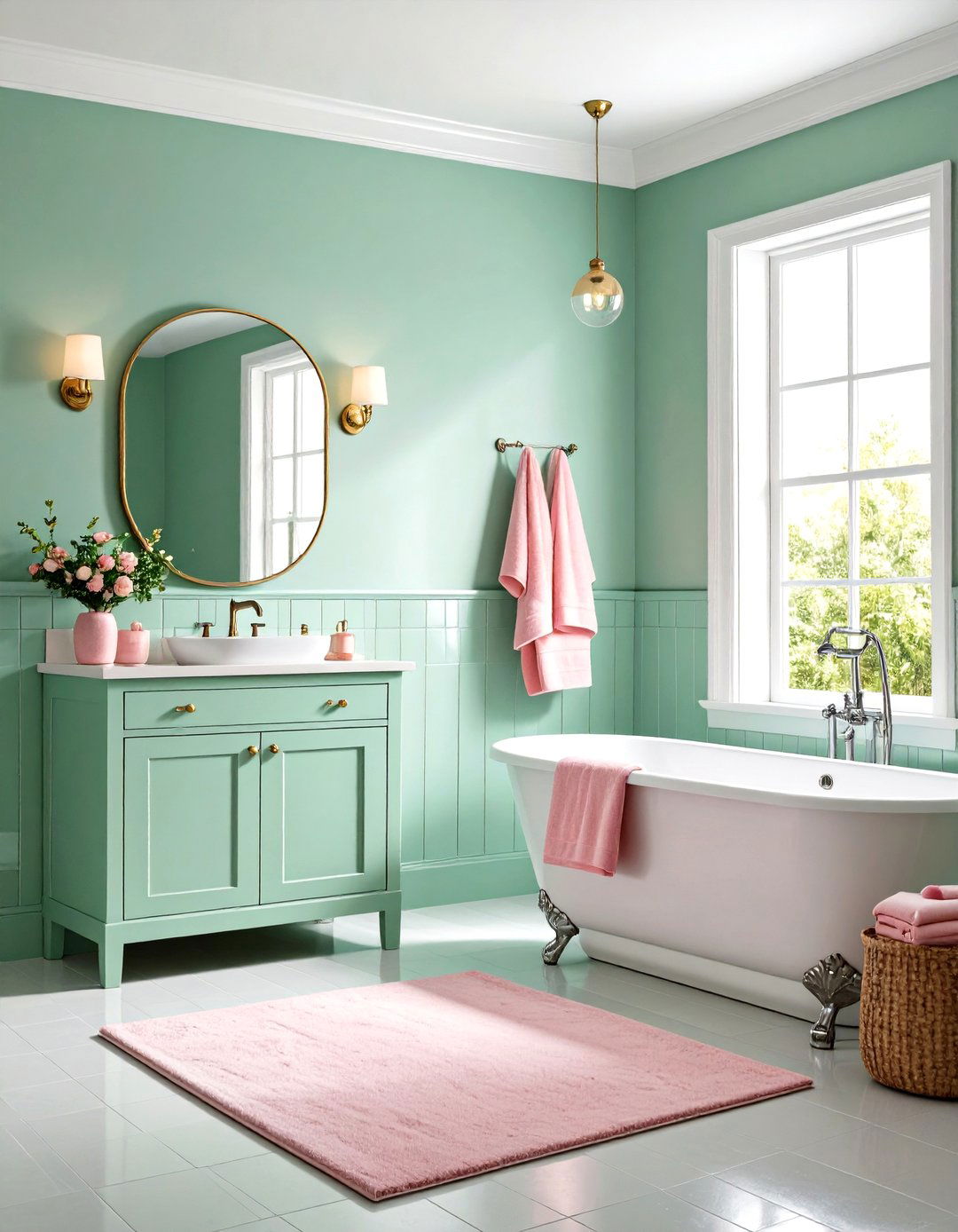 Mint Green and Pink Retro Color Combination - 24 Mint Green Bathroom Ideas
