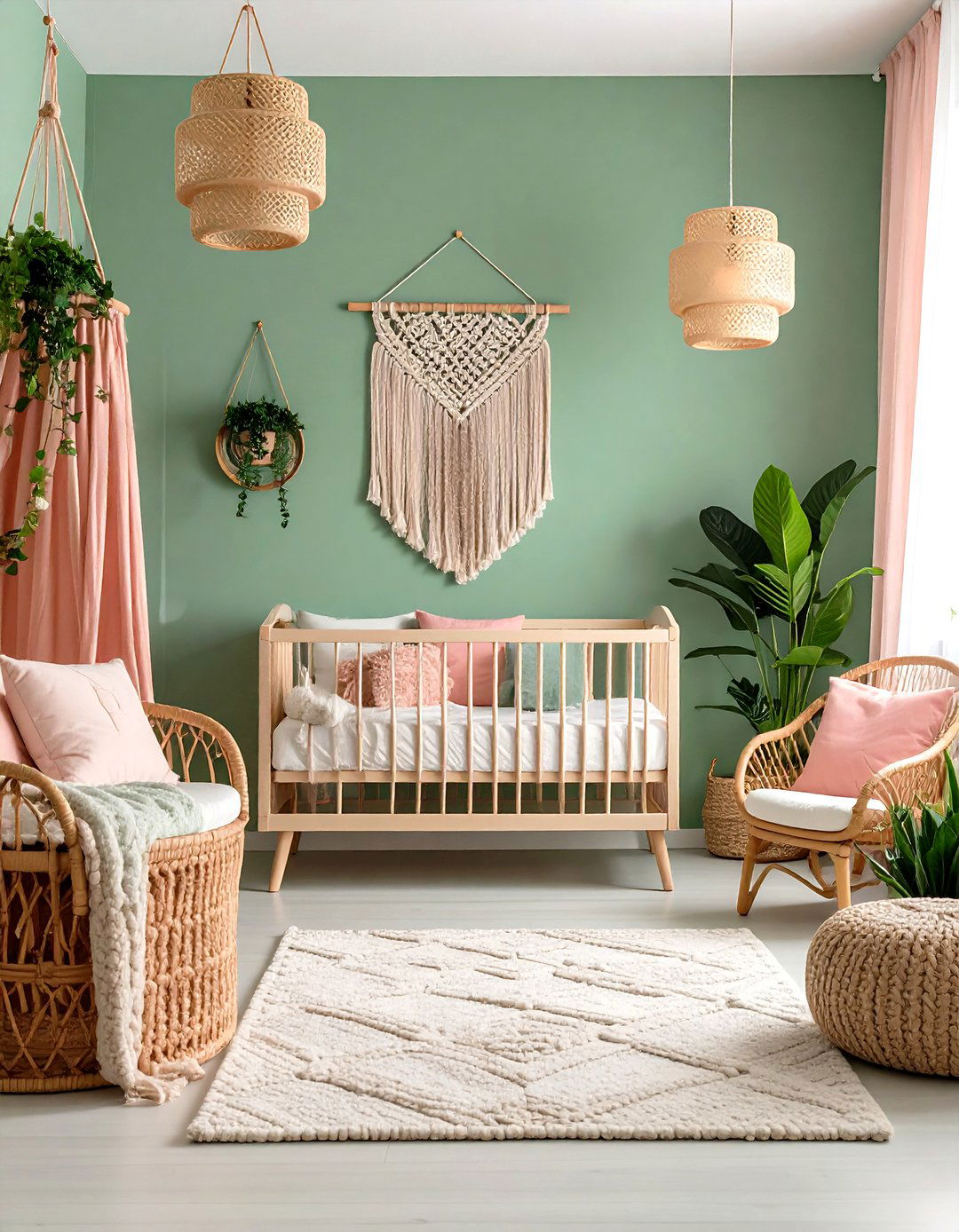 Mint Green and Rose Pink Boho Theme - 24 Pink and Green Nursery Ideas