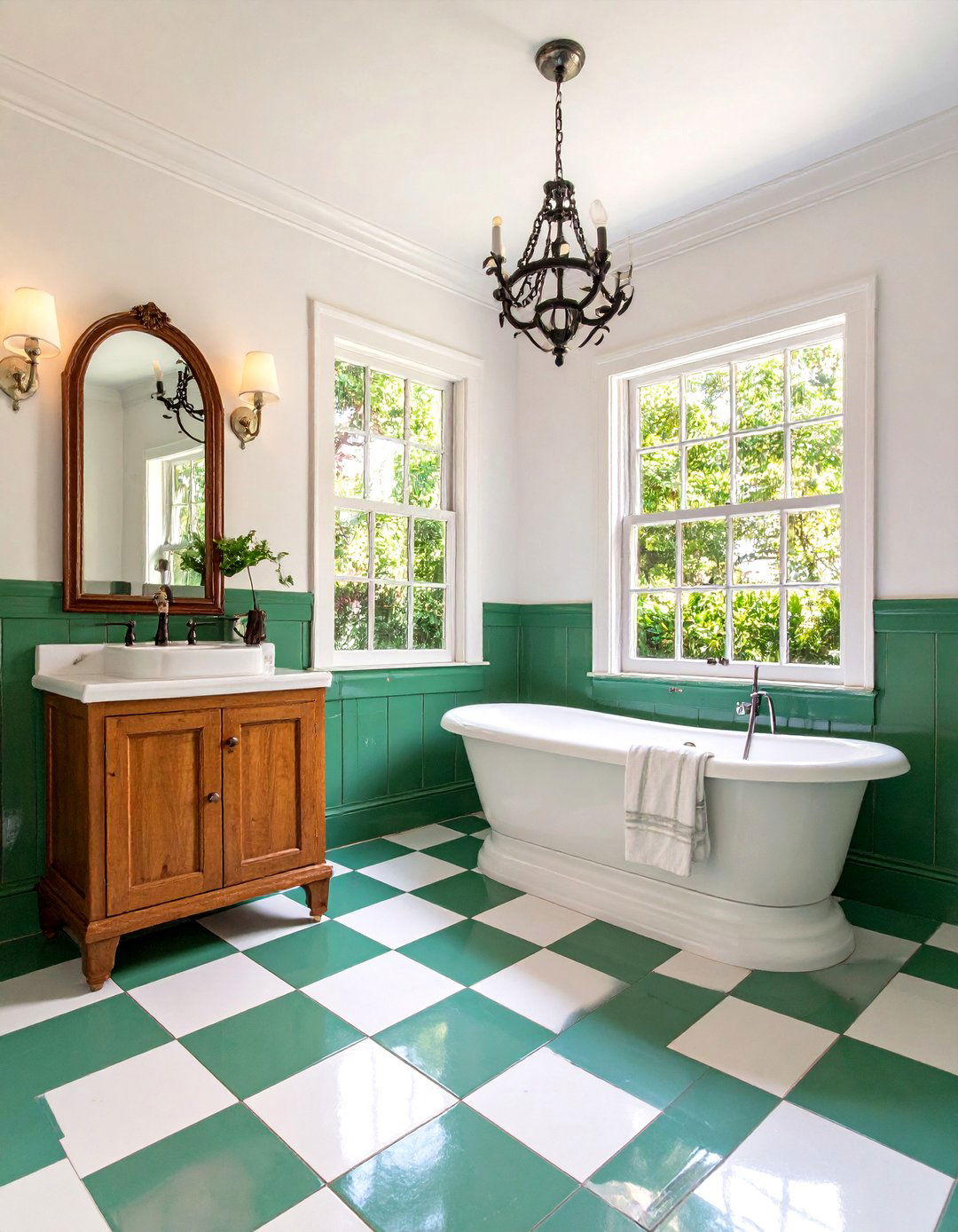 Mint Green and White Checkered Floor Pattern - 24 Mint Green Bathroom Ideas