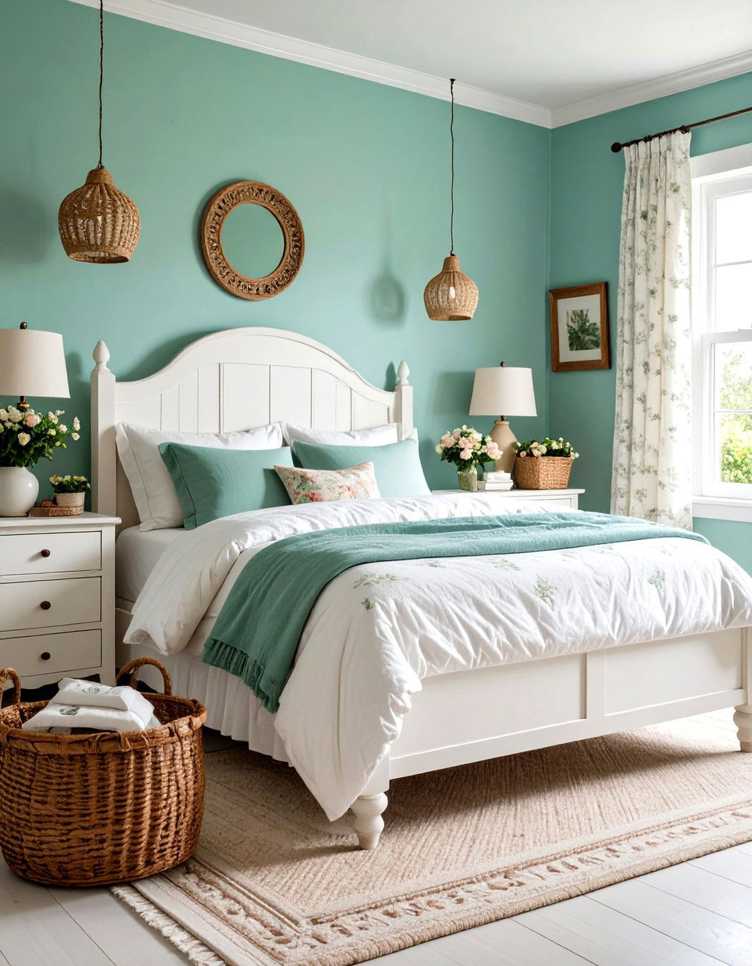 Mint Green and White Cottage Style - 24 Green and White Bedroom Ideas