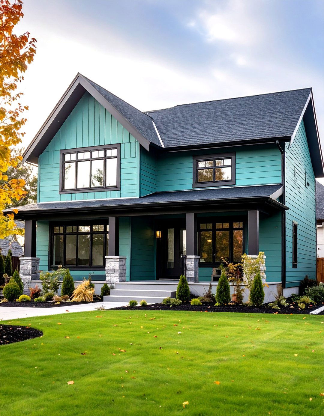 Mint Green with Black Accent Elements - 24 Light Green House Exterior Ideas