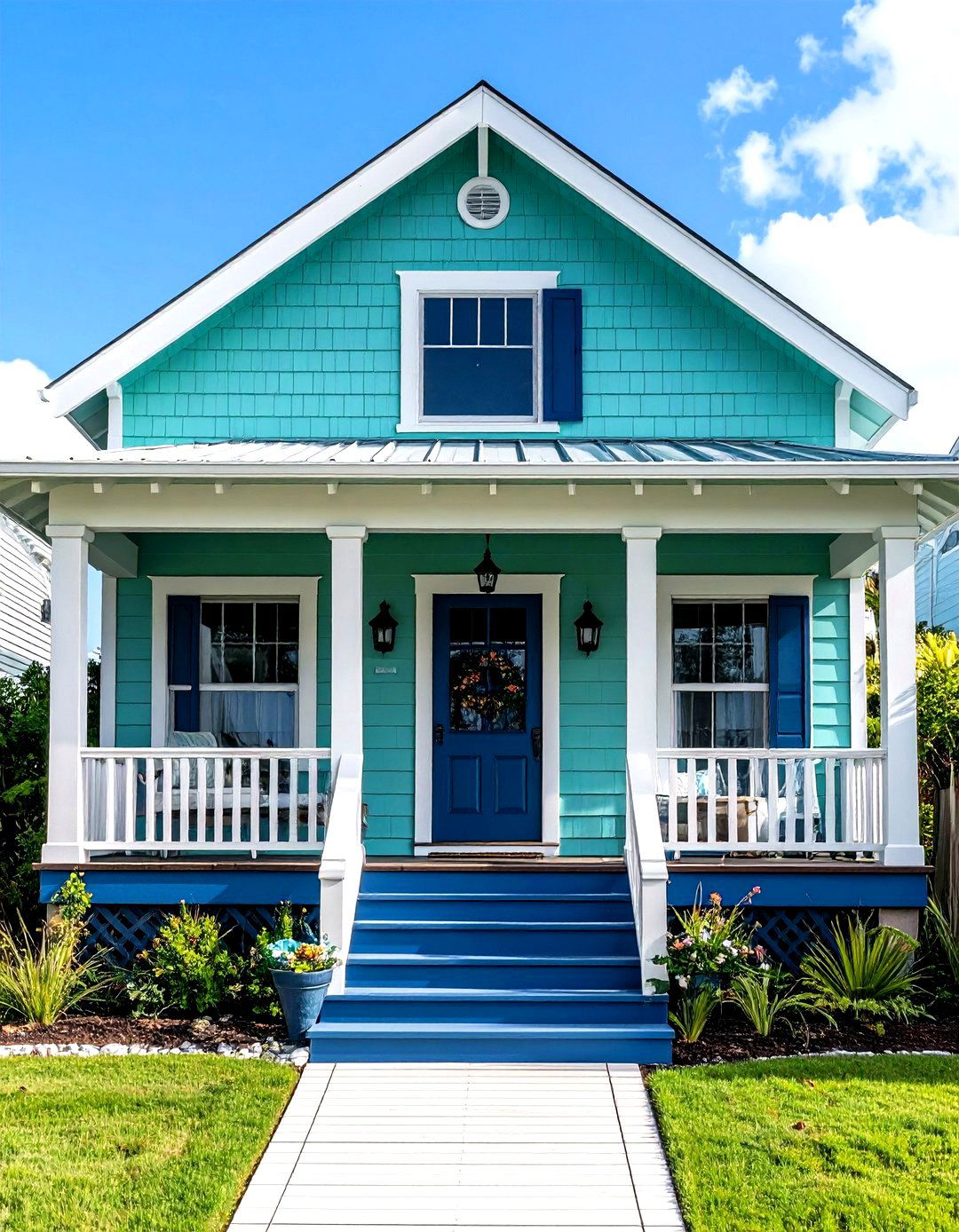 Mint Green with Navy Blue Trim - 24 Light Green House Exterior Ideas