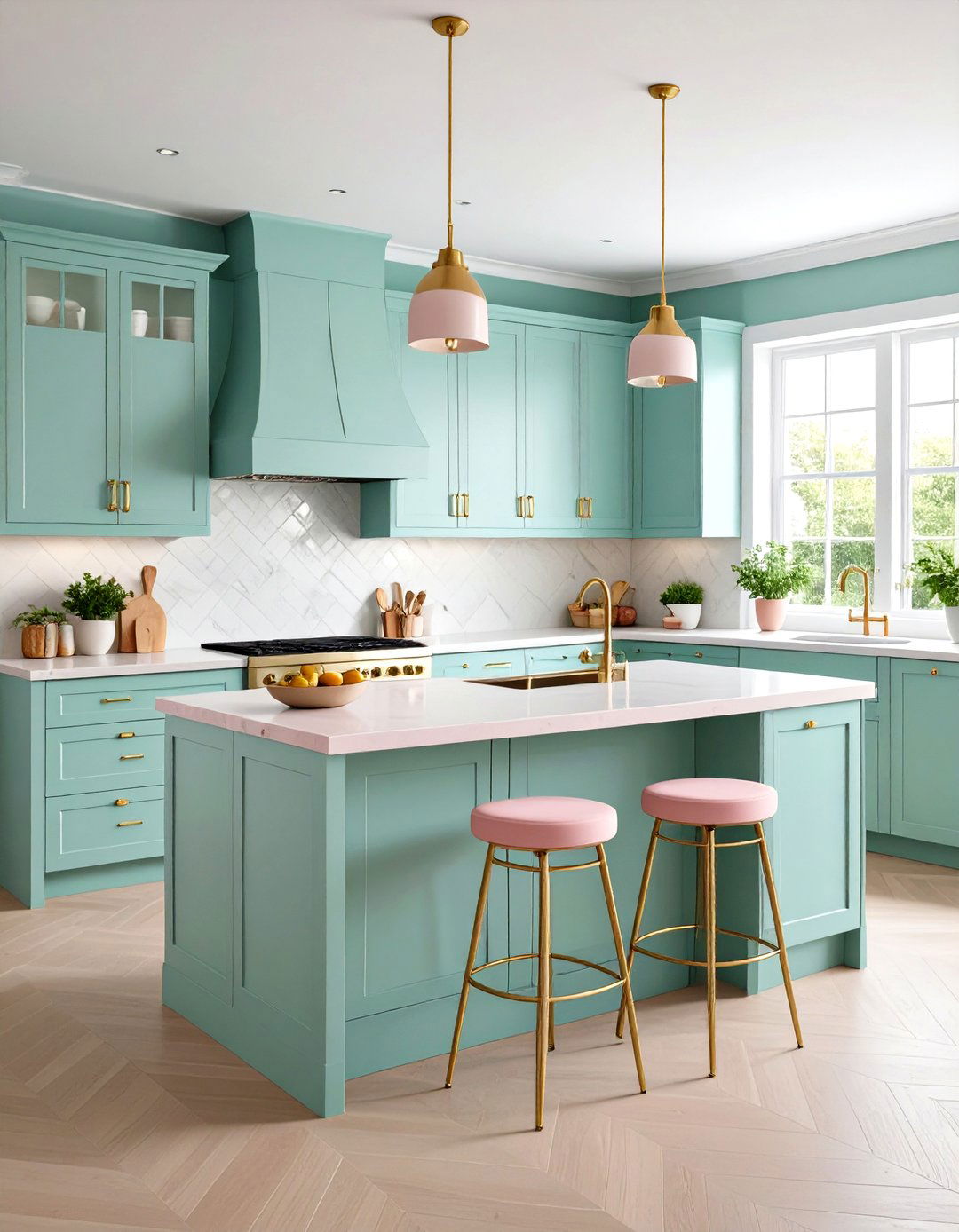Mint and Pink Color Play Kitchen - 24 Mint Kitchen Decor Ideas