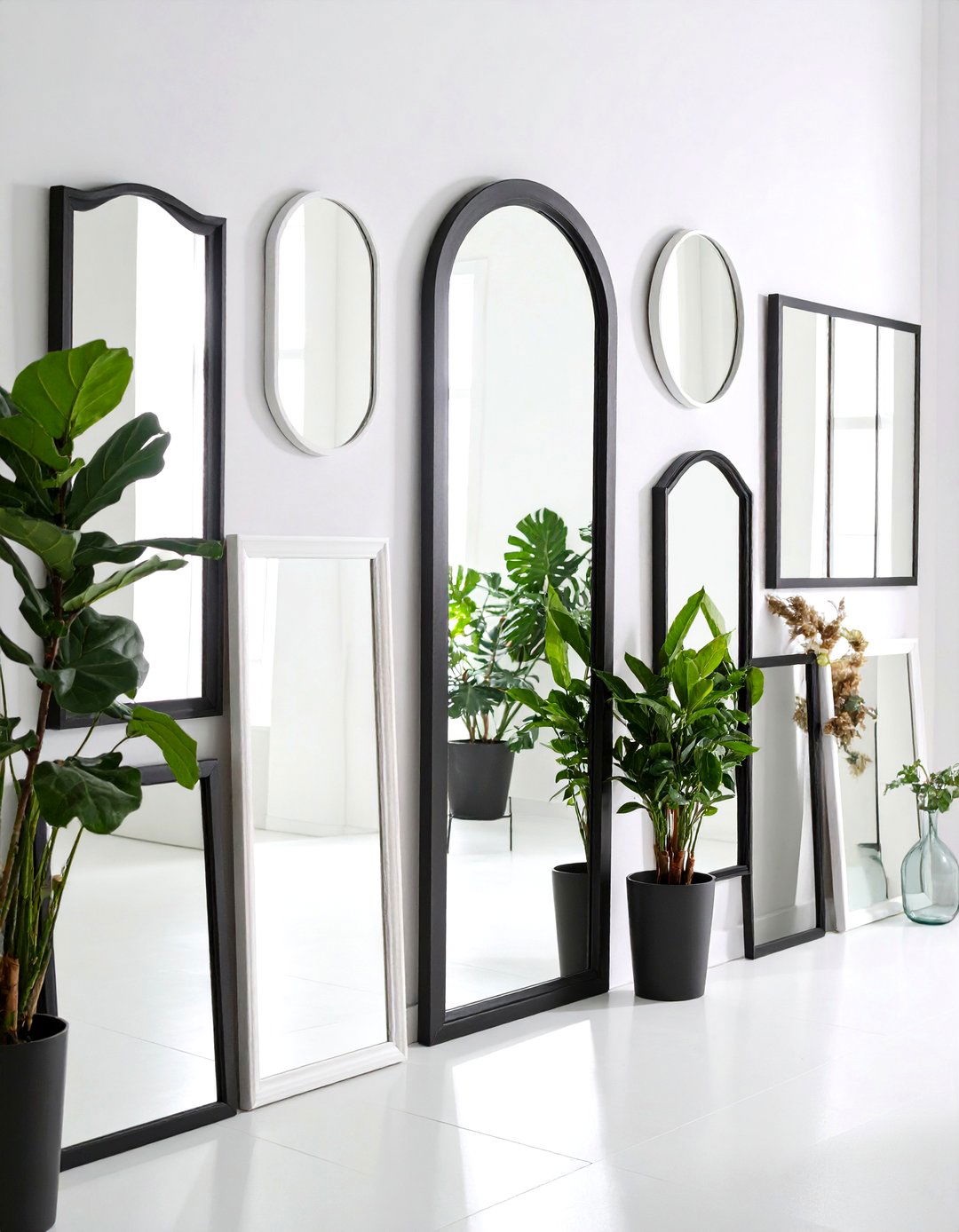 Mirror Gallery Arrangement - 24 Black and White Entryway Design Ideas