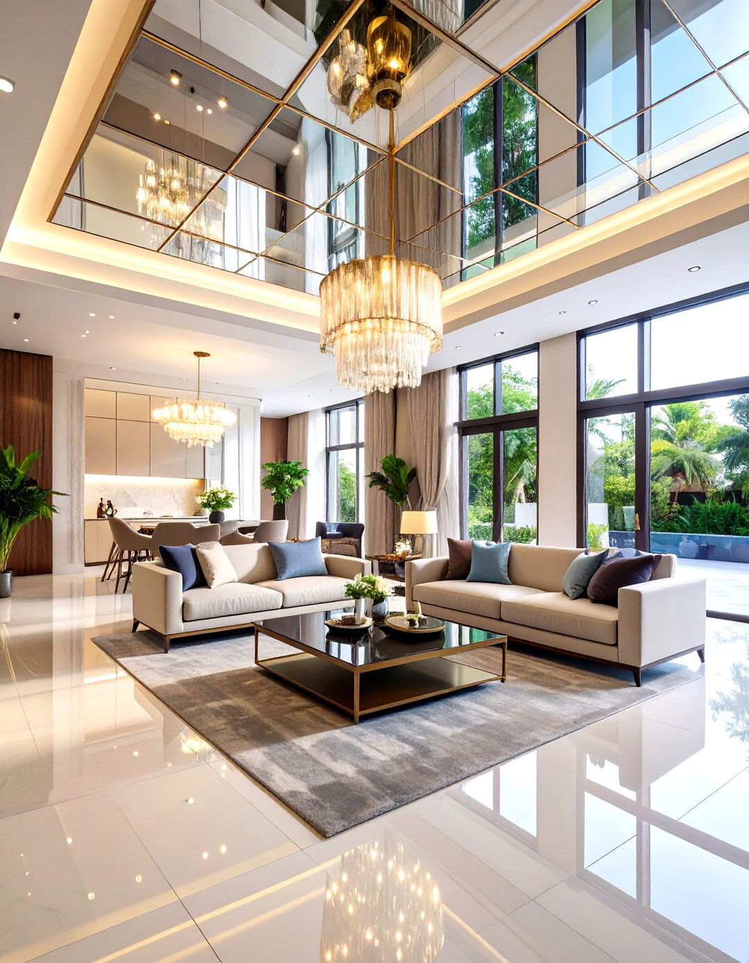 Mirror Integrated Ceiling Design - 24 Living Room False Ceiling Design Ideas