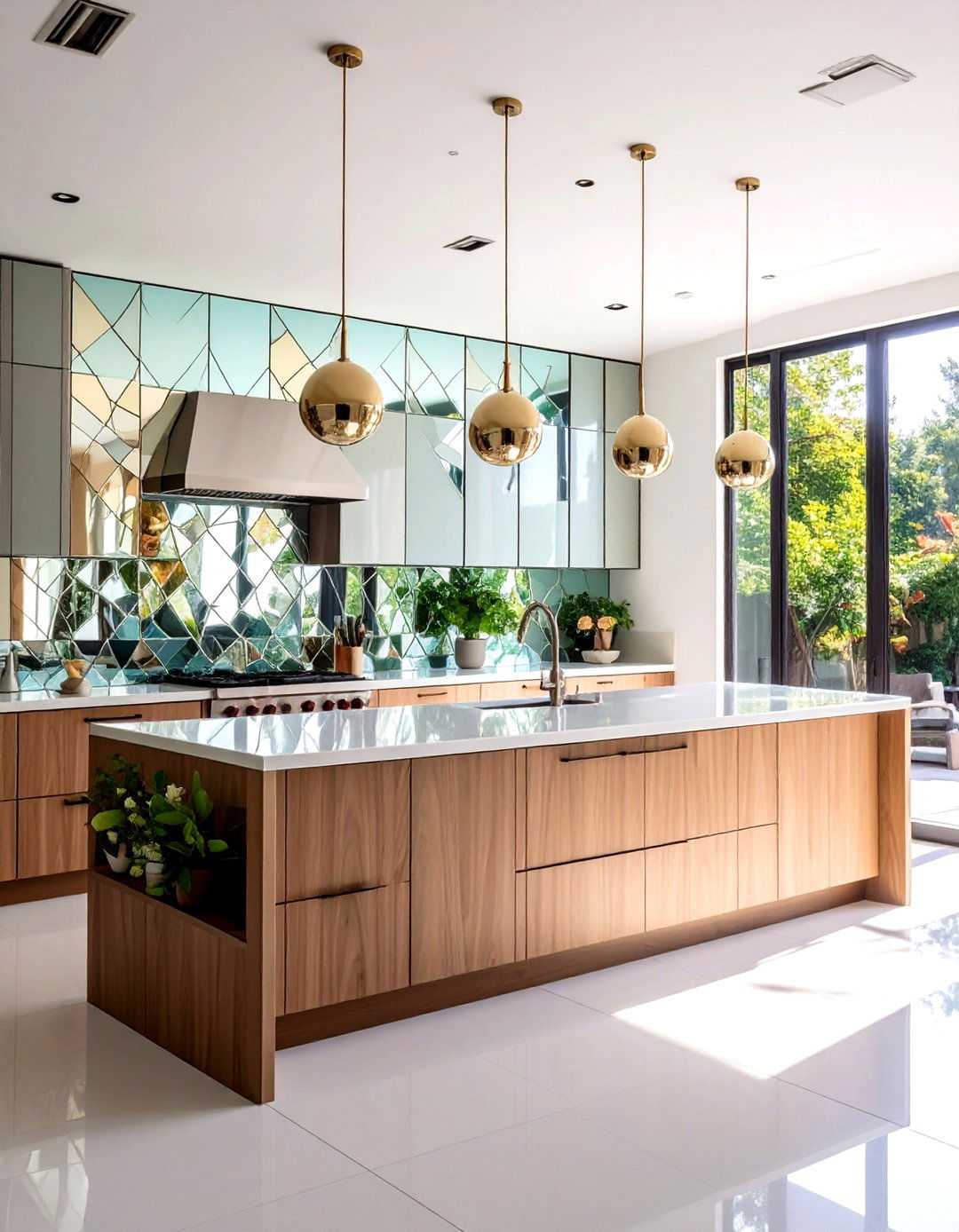 Mirror Mosaic Feature Wall - 24 Kitchen Wall Decor Ideas