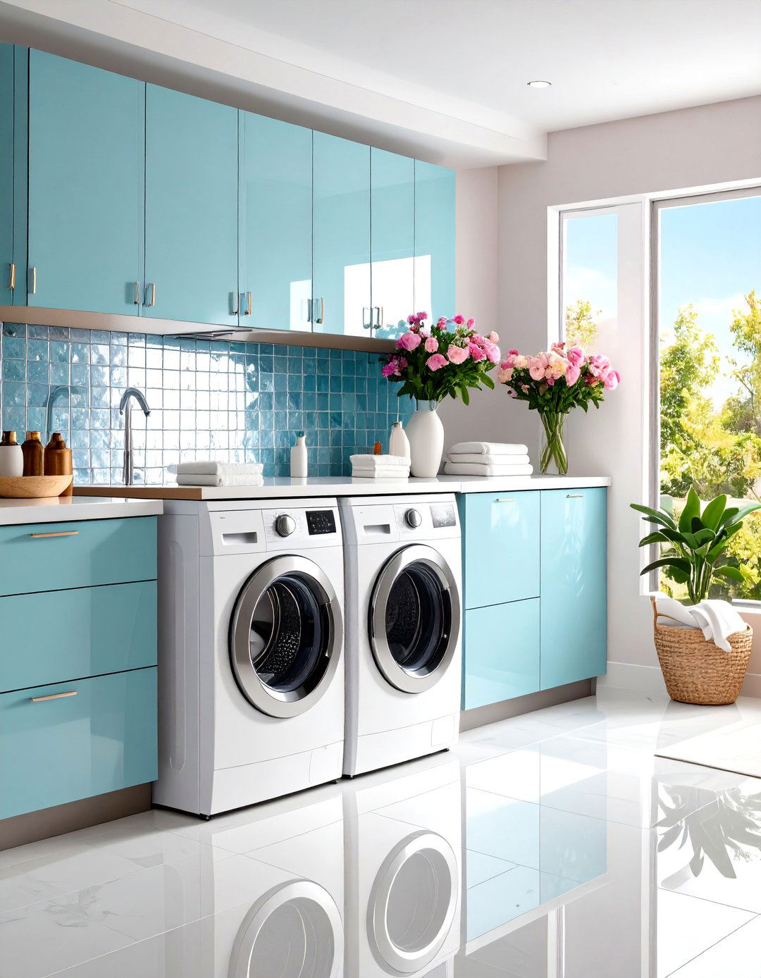 Mirror Tile Reflective Backsplash - 24 Laundry Room Backsplash Ideas