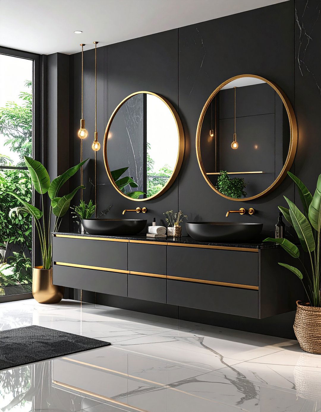 Mirror Wall Reflection Magic - 24 Black and Gold Bathroom Ideas
