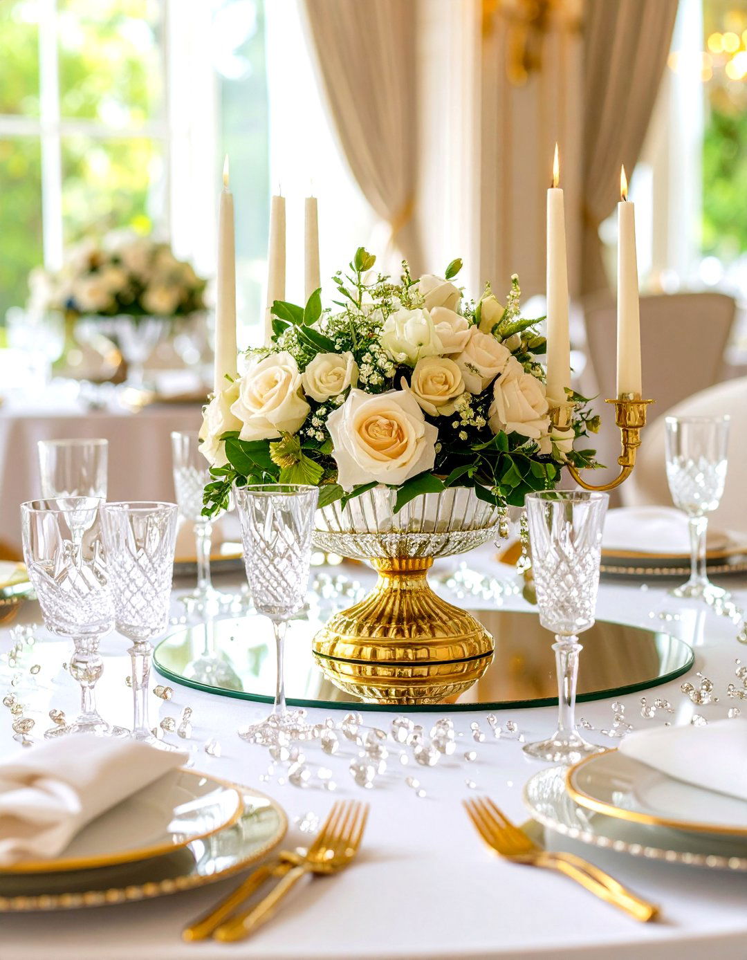 Mirror and Crystal Reflection Centerpieces - 24 Black and Gold Centerpiece Ideas