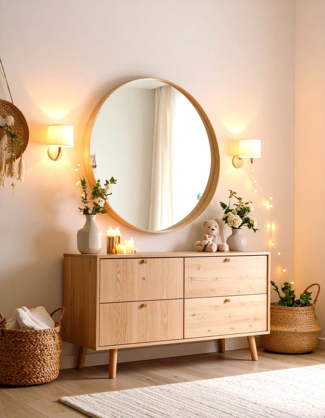 Mirror and Light Wall Combination - 24 Nursery Wall Decor Ideas
