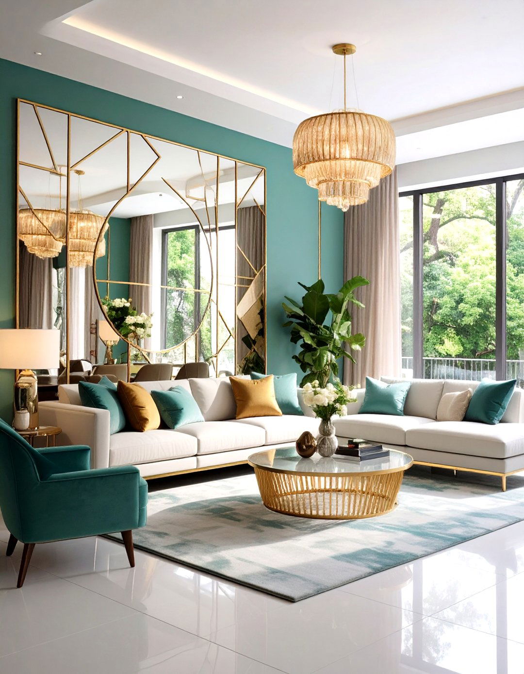 Mirror and Metal Combination Treatments - 24 Living Room Accent Wall Ideas