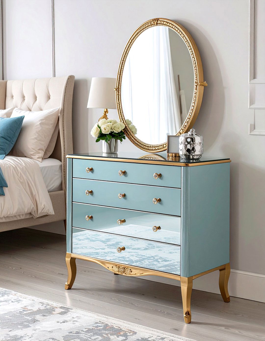 Mirrored Nightstand with Integrated Storage - 24 Bedroom Mirror Ideas