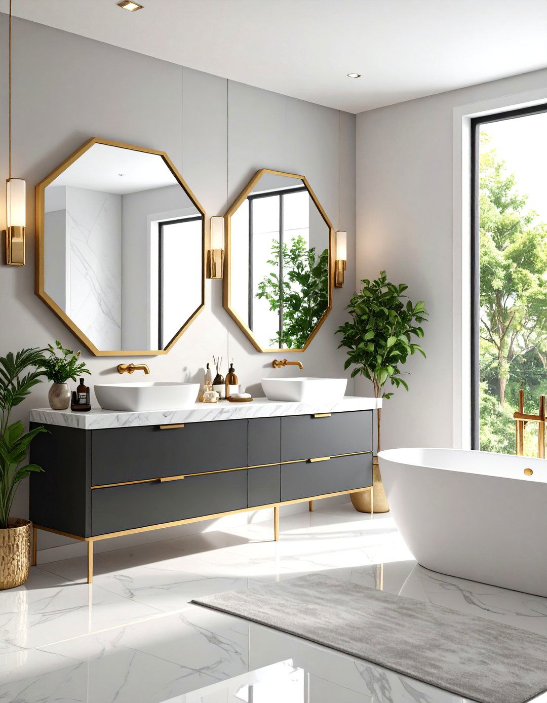 Mirrored Surfaces Bathroom Design - 24 Art Deco Interior Design Ideas