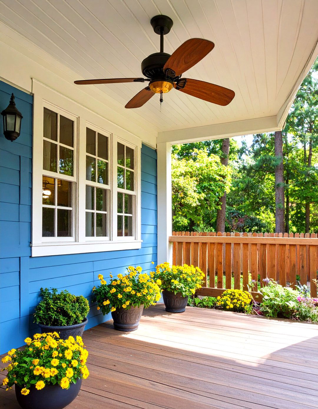 Mission Style Patio Fan with Craftsman Details - 24 Patio Fan Ideas