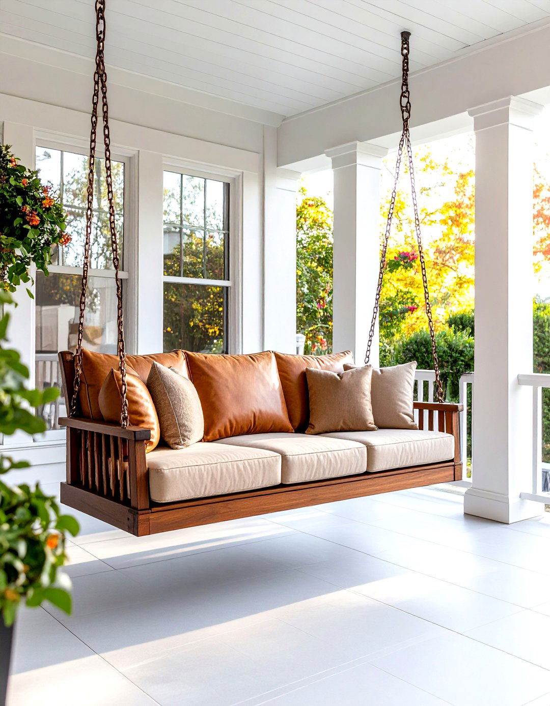 Mission Style Porch Swing with Craftsman Details - 24 Front Porch Swing Ideas
