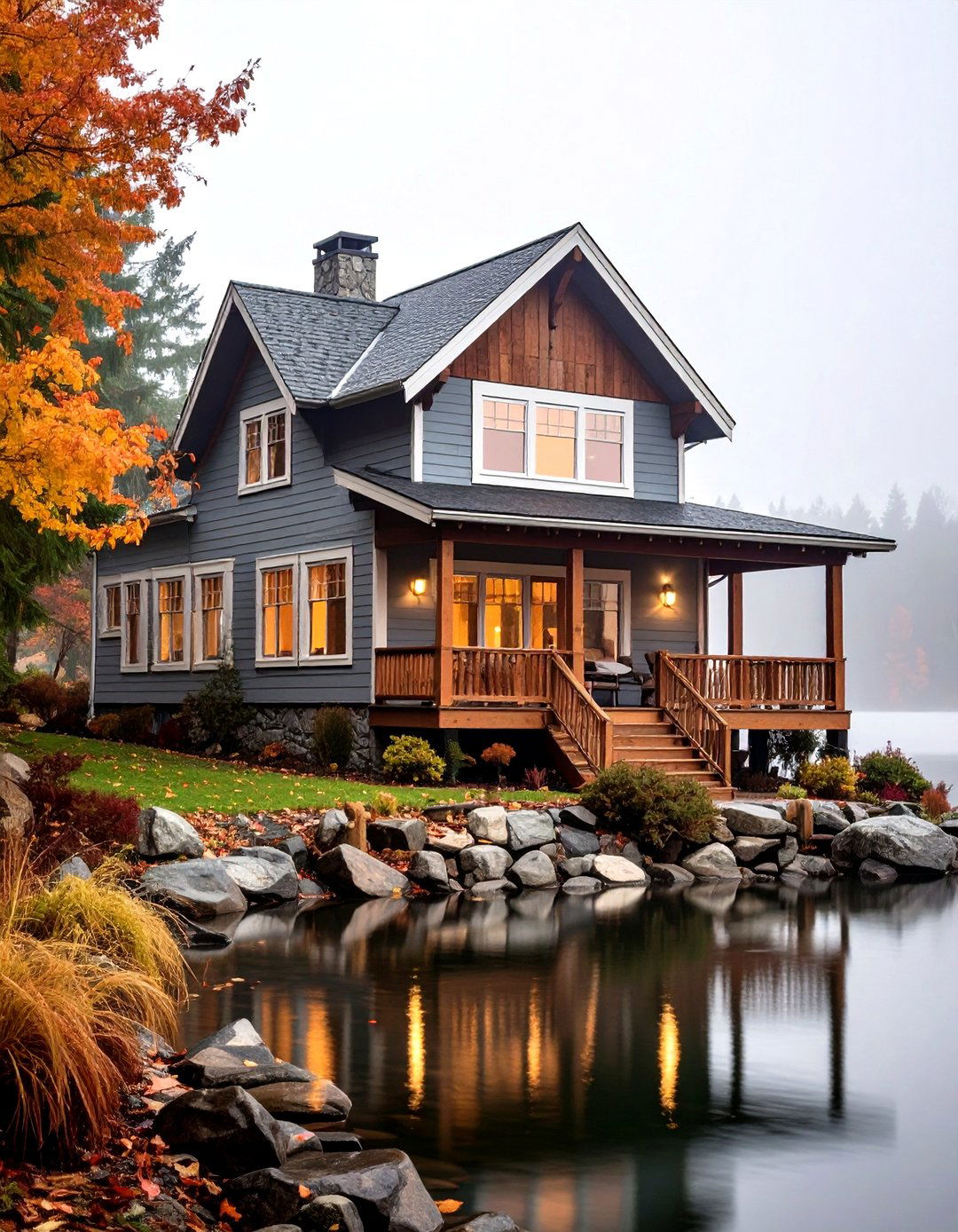 Misty Gray Romance - 24 Lake House Exterior Colors Ideas