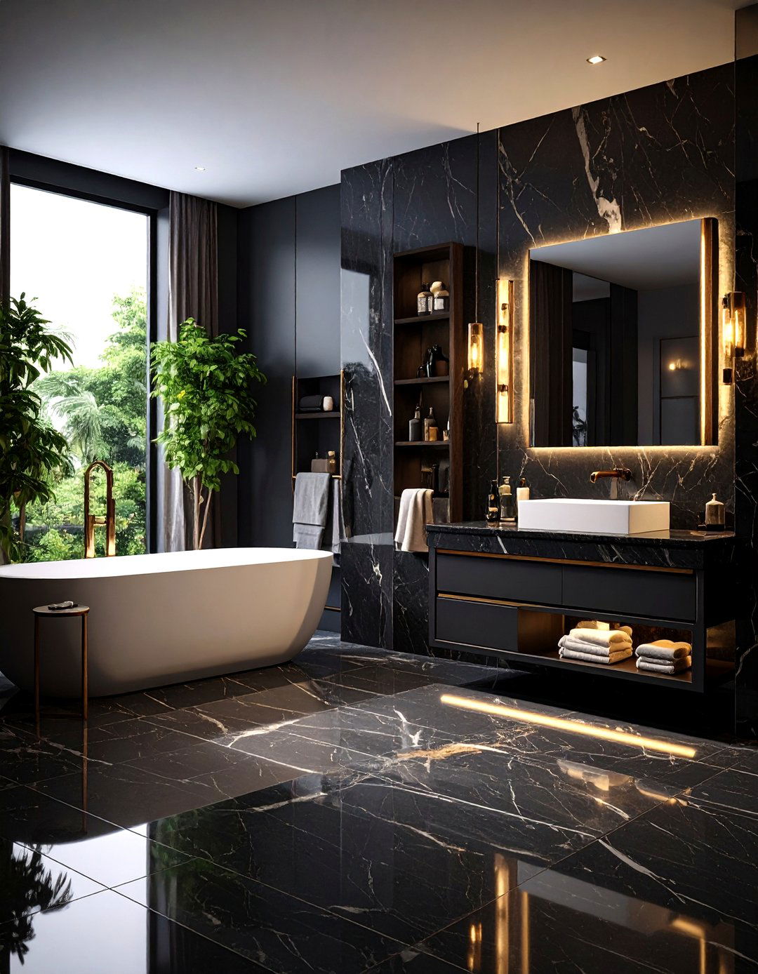 Mixed Black Marble Combinations - 24 Black Marble Bathrooms