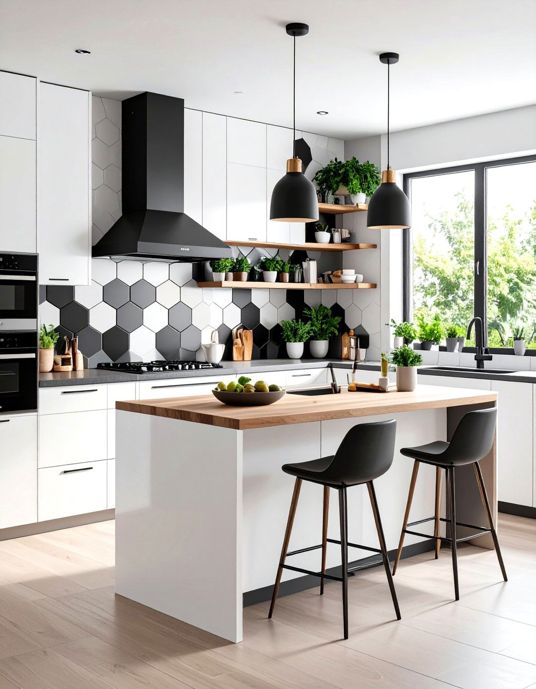 Mixed Black and White Hexagon Tile Mosaic - 24 Black and White Kitchen Backsplash Ideas