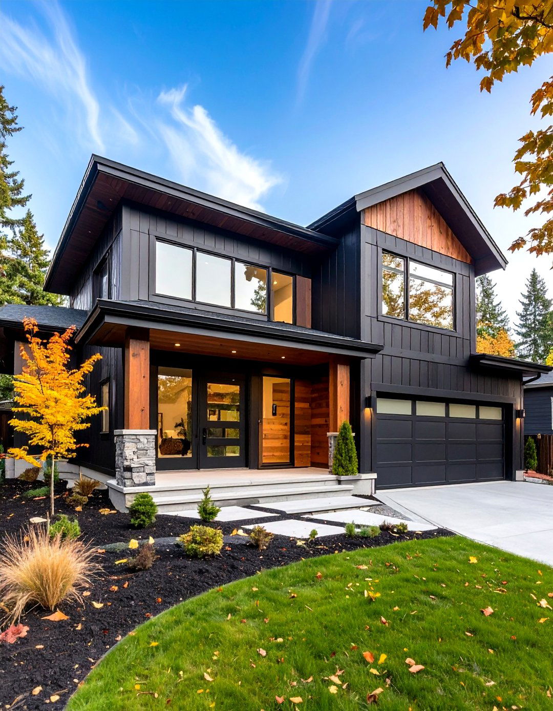 Mixed Cedar Siding Applications - 24 Black House With Cedar Accents