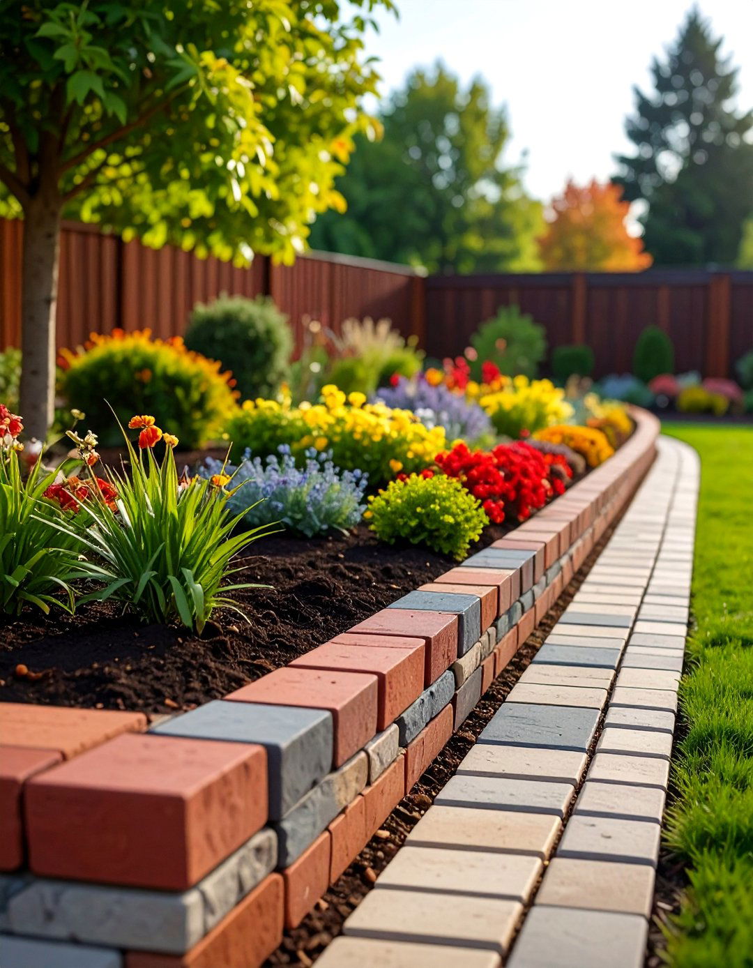 Mixed Color Brick Mosaic - 24 Brick Edging Ideas