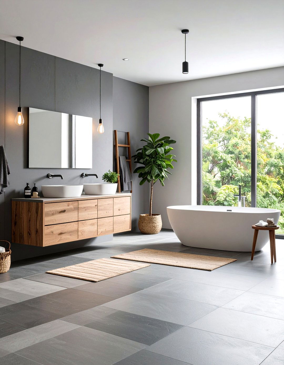 Mixed Gray Tone Bathroom Flooring - 24 Gray Floor Bathroom Ideas