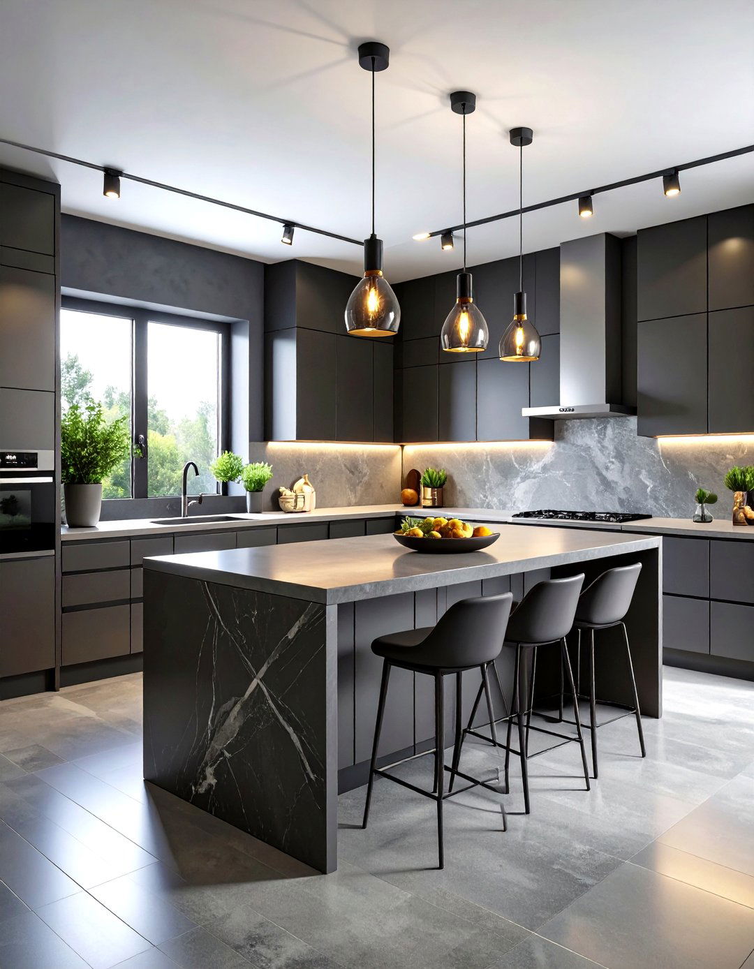 Mixed Gray Tones with Black Accents Throughout - 24 Gray and Black Kitchen Ideas