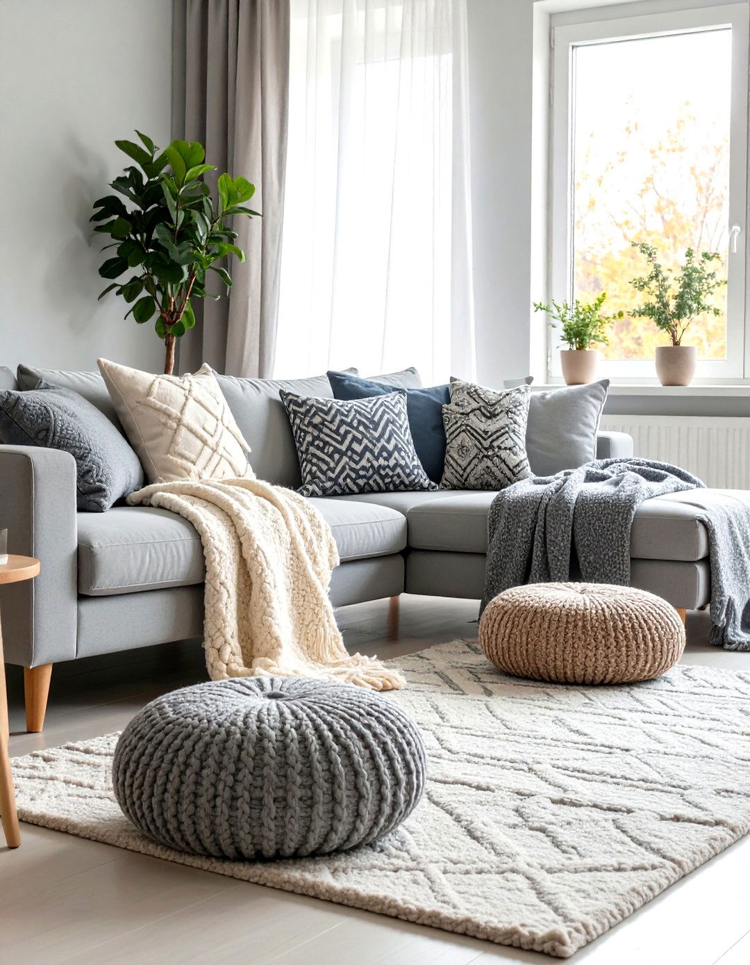 Mixed Grey Textile Layers - 24 Grey and White Living Room Ideas