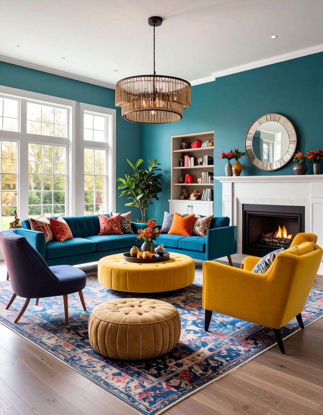 Mixed Height Seating Drama - 24 Chairs in Front of Fireplace Ideas