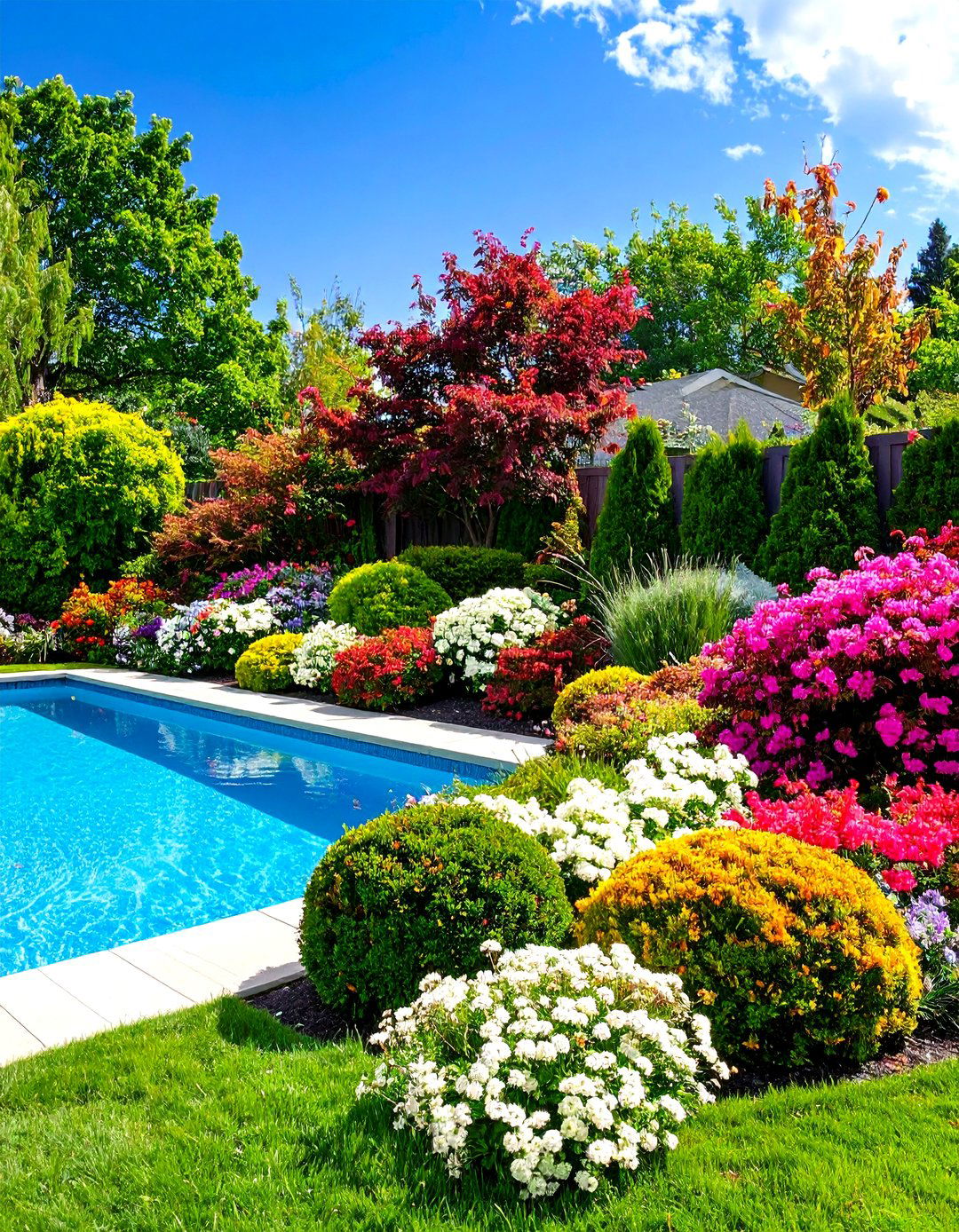 Mixed Height Shrub Border - 24 Pool Privacy Ideas