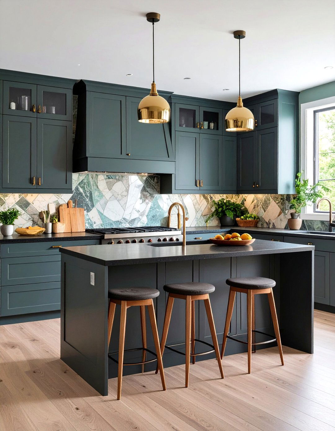 Mixed Material Backsplash Design - 24 Kitchen With Gray Cabinets And Black Countertops Ideas