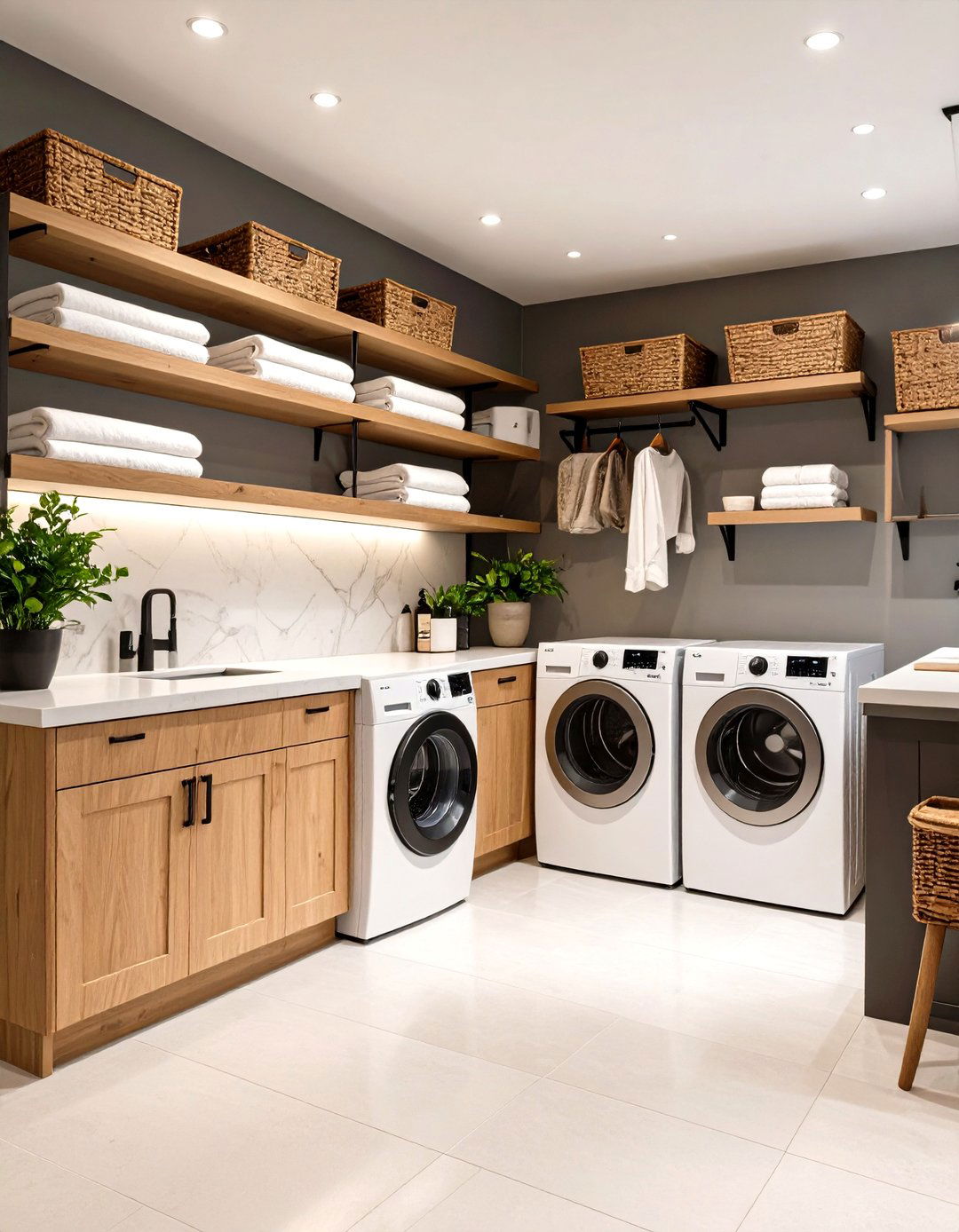 Mixed Material Basement Laundry Room Contemporary Design - 24 basement laundry room ideas
