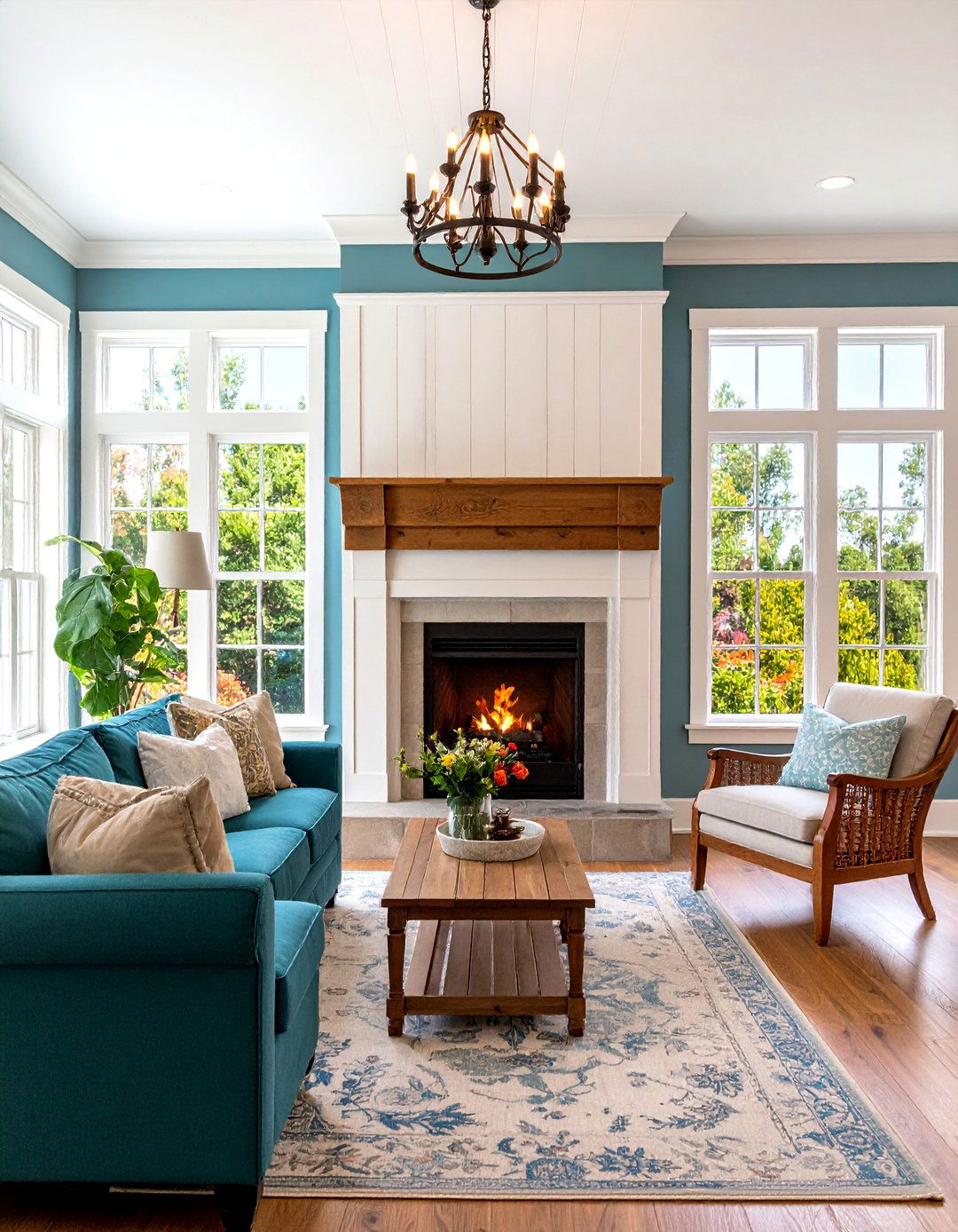 Mixed Material Board and Batten Design - 24 Two-story Fireplace Ideas