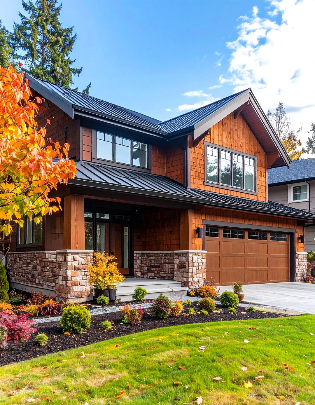 Mixed Material Brown Brick Combinations - 24 Brown Brick Exterior Home Ideas
