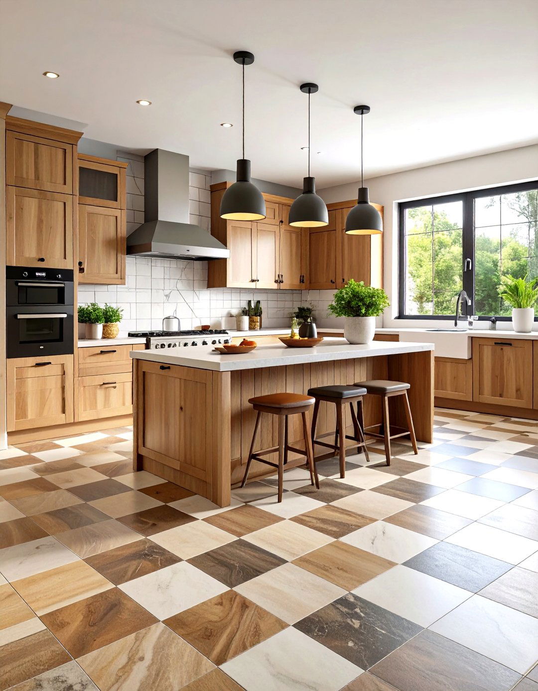 Mixed Material Checkered Kitchen - 24 Kitchens With Checkered Floors