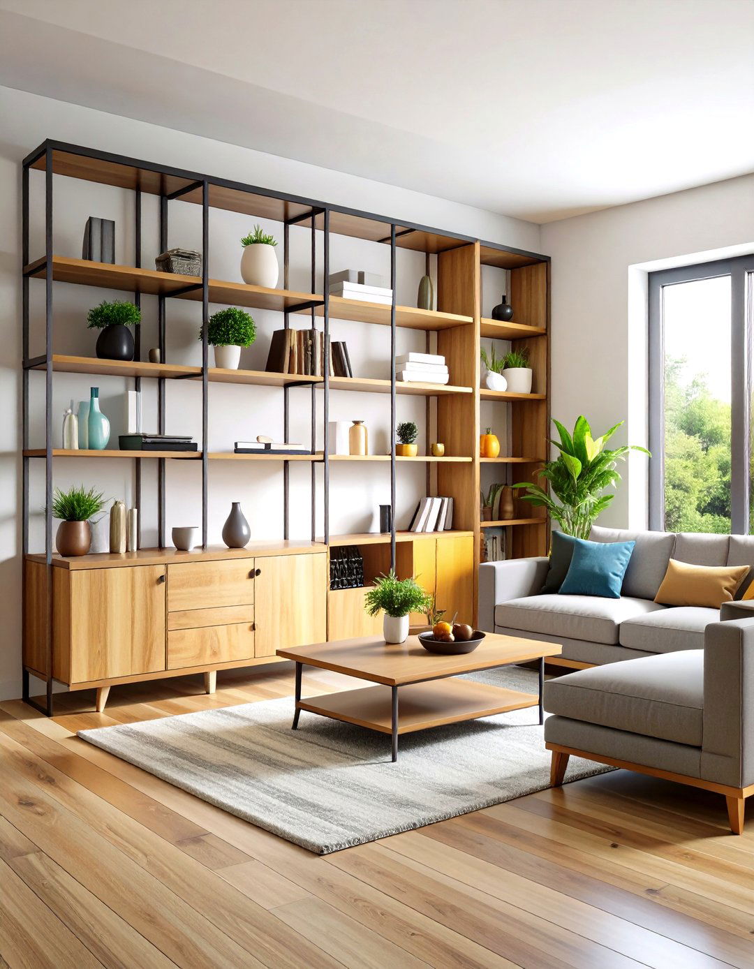 Mixed Material Combinations - 24 Living Room Shelf Ideas